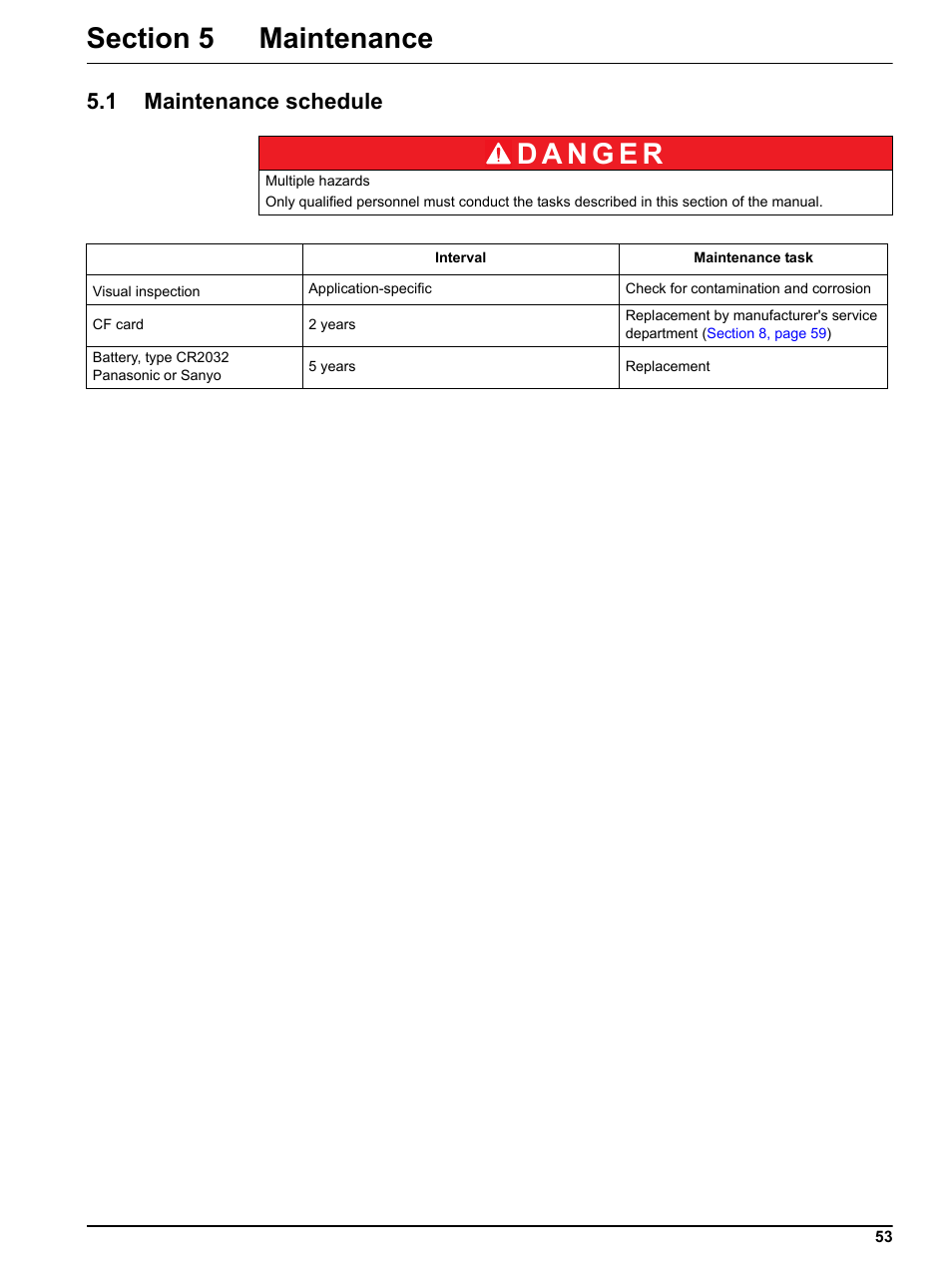 Section 5 maintenance, 1 maintenance schedule | Hach-Lange RTC103 N-Module User Manual | Page 53 / 66