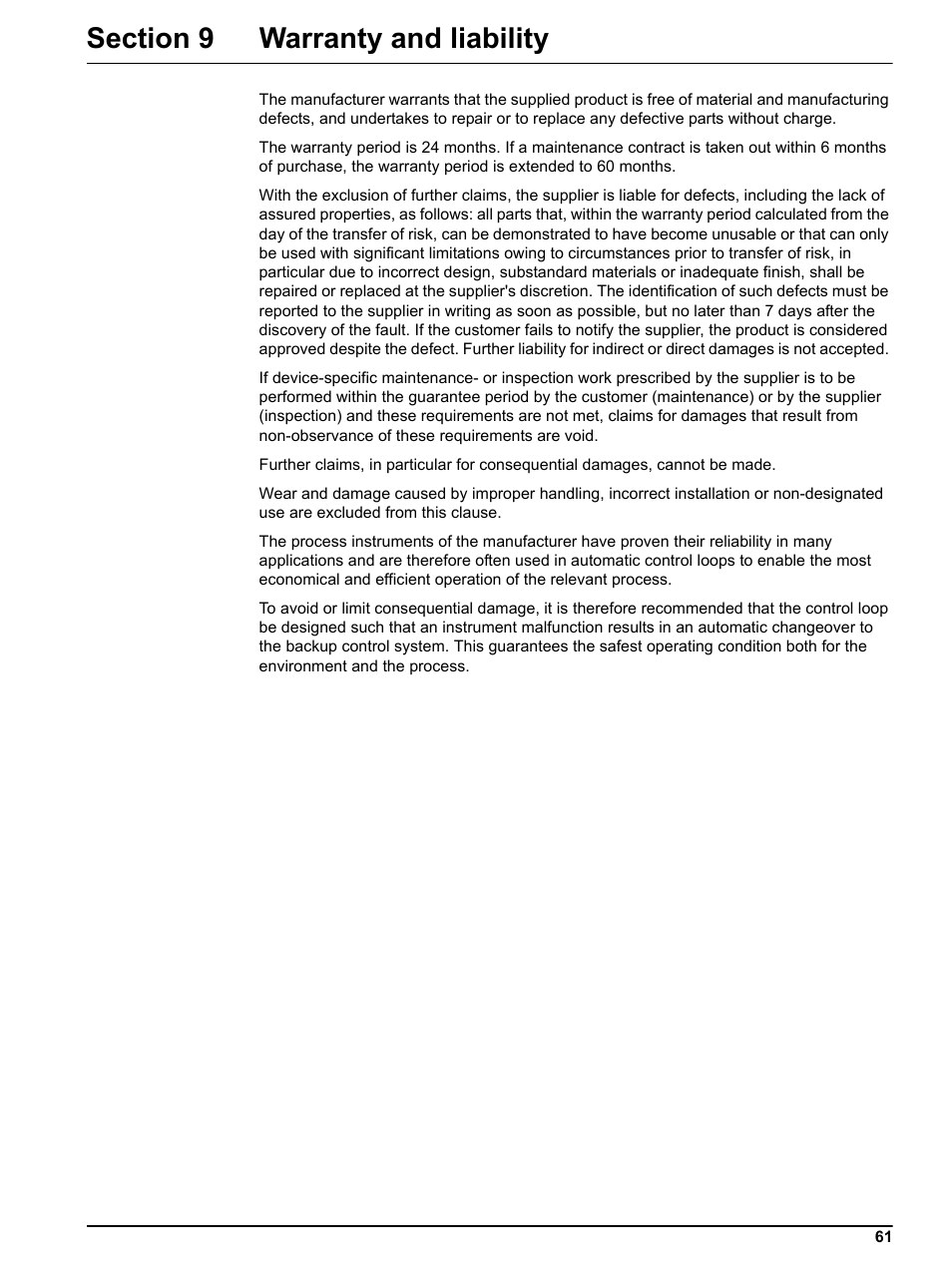 Section 9 warranty and liability | Hach-Lange RTC103 N-Module User Manual | Page 61 / 66