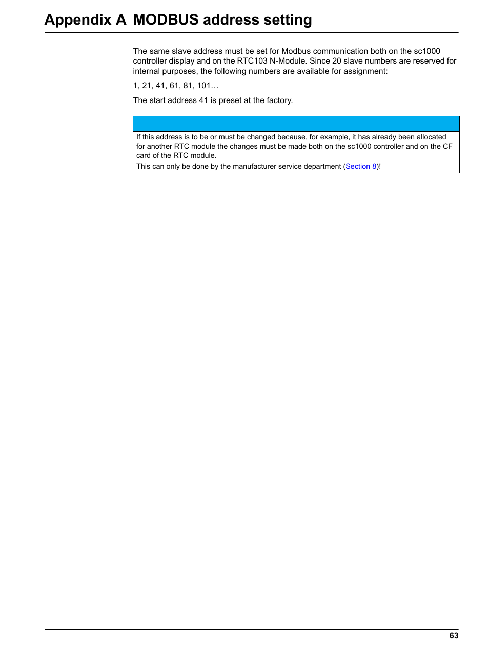 Appendix a modbus address setting | Hach-Lange RTC103 N-Module User Manual | Page 63 / 66