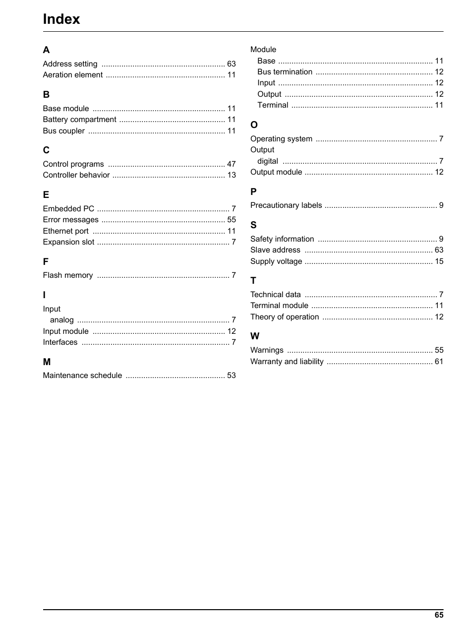 Index | Hach-Lange RTC103 N-Module User Manual | Page 65 / 66