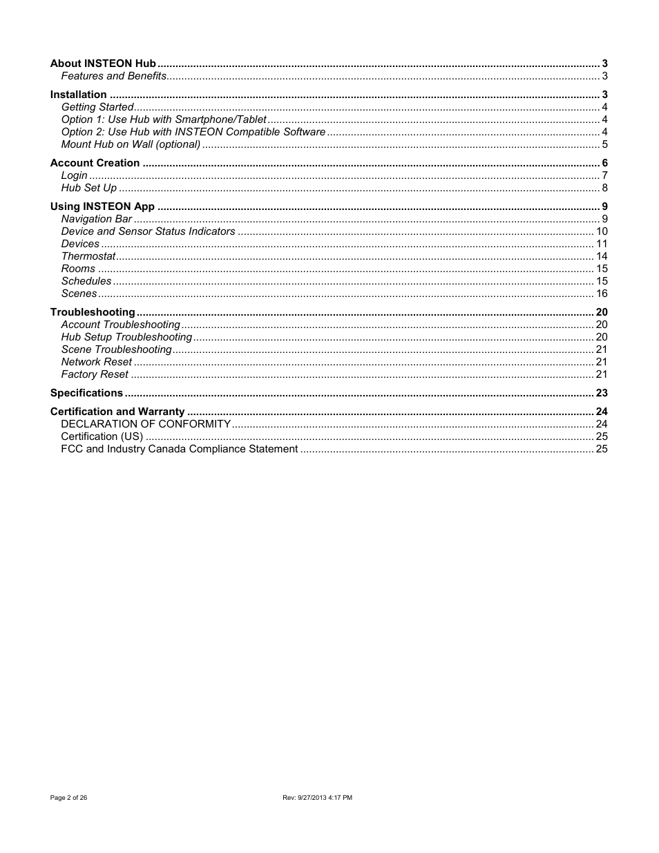 INSTEON Hub - 2242-222 (US), 2242-422 (EU), 2242-442 (UK), 2242-522 (AUS/NZ) Manual User Manual | Page 2 / 26
