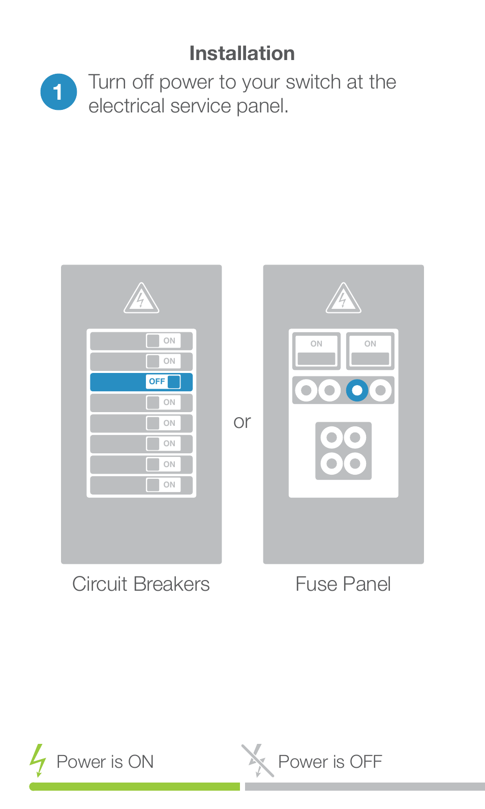 Installation, Fuse panel or, Power is on power is off | INSTEON SwitchLinc Dimmer (Dual-Band) - (2477D) Quick Start User Manual | Page 4 / 12