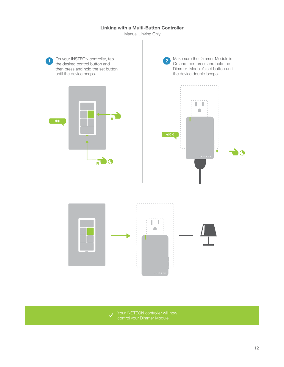 Linking with a multi-button controller | INSTEON LampLinc Dimmer Module (Dual-Band) (2457D2) Manual User Manual | Page 12 / 33