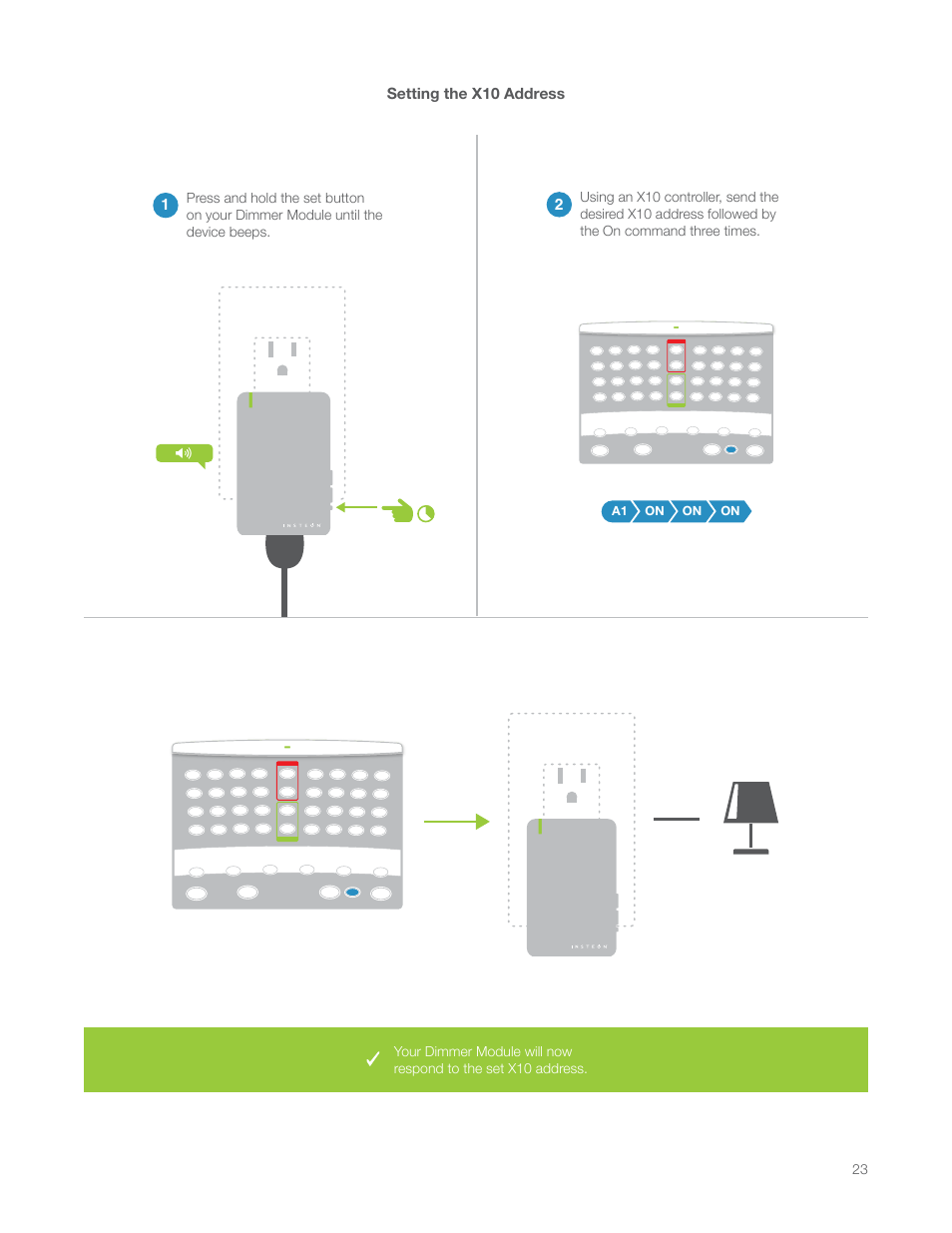 Setting the x10 address | INSTEON LampLinc Dimmer Module (Dual-Band) (2457D2) Manual User Manual | Page 23 / 33