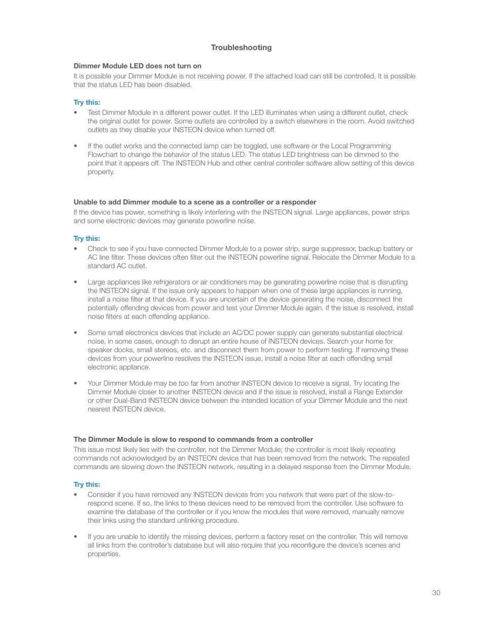 Troubleshooting | INSTEON LampLinc Dimmer Module (Dual-Band) (2457D2) Manual User Manual | Page 30 / 33