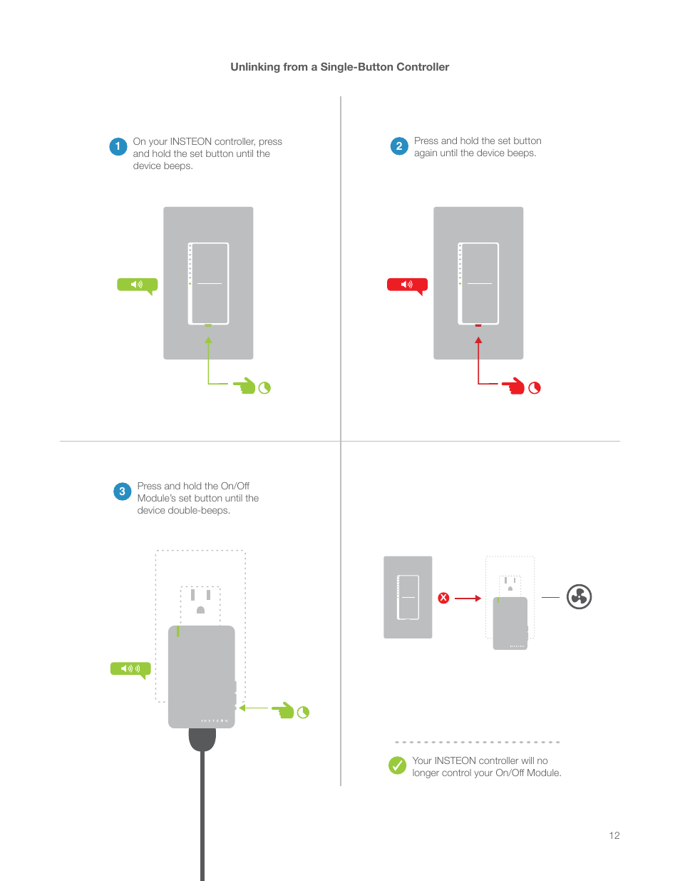 Unlinking from a single-button controller | INSTEON On/Off Module (Dual-Band) (2635-222) Manual User Manual | Page 12 / 28
