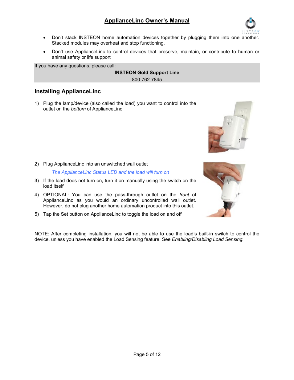 Installing appliancelinc | INSTEON ApplianceLinc (2456S3) Manual User Manual | Page 5 / 12