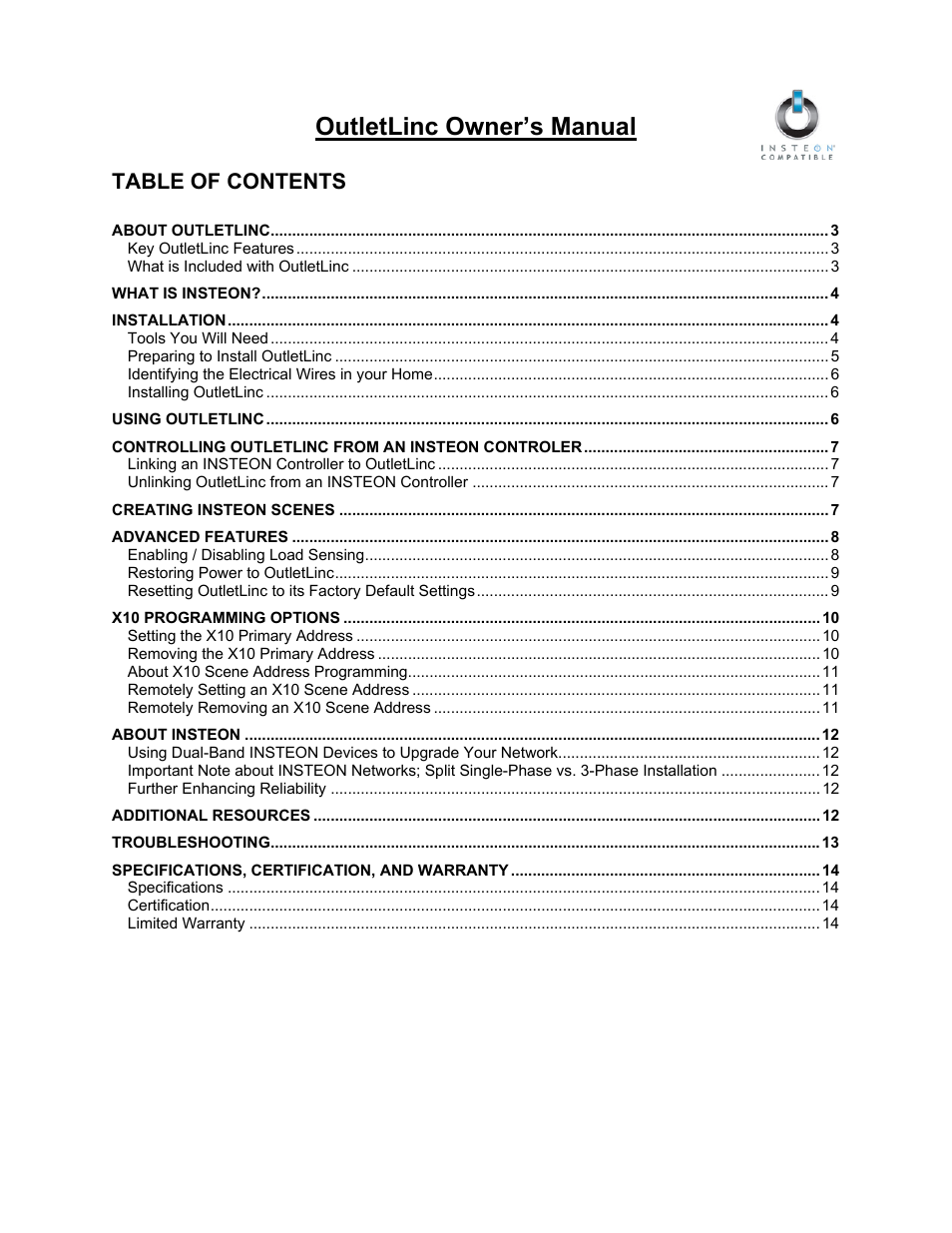 INSTEON OutletLinc Relay (2473SWH) Manual User Manual | Page 2 / 14