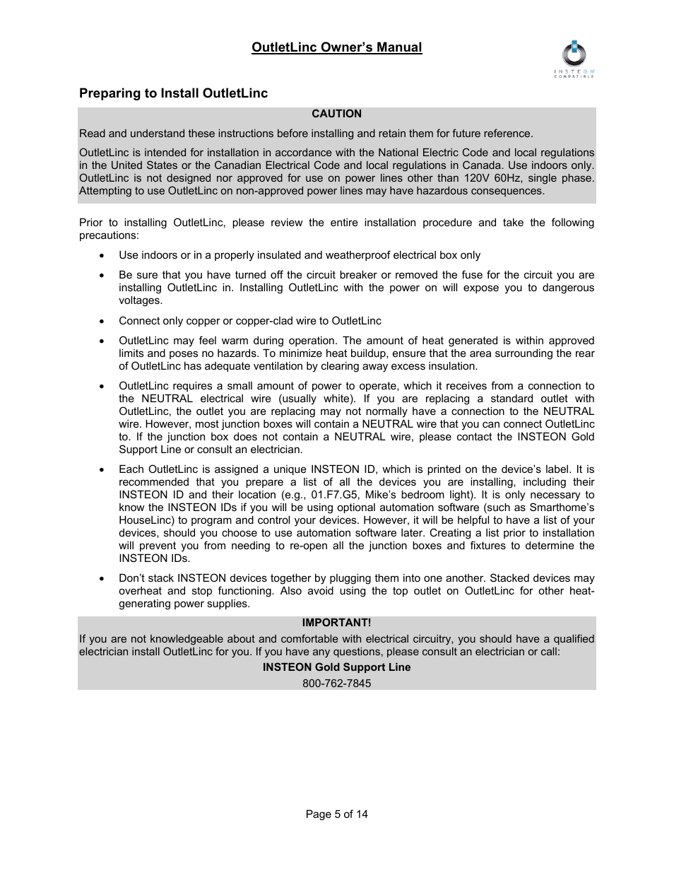 Preparing to install outletlinc | INSTEON OutletLinc Relay (2473SWH) Manual User Manual | Page 5 / 14