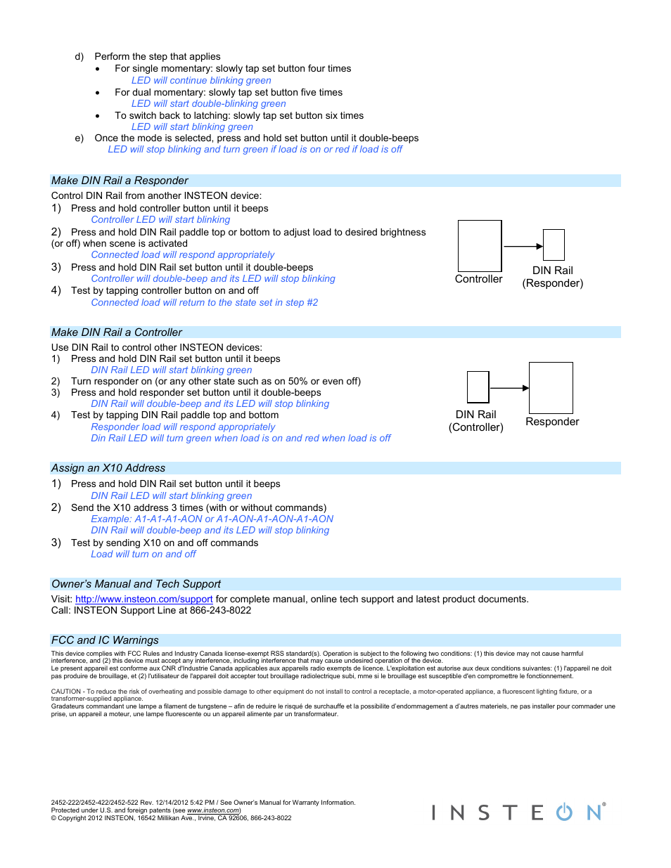 INSTEON DIN Rail Dimmer - 2452-222 (US), 2452-422 (EU), 2452-522 (AUS/NZ) Quick Start User Manual | Page 2 / 2