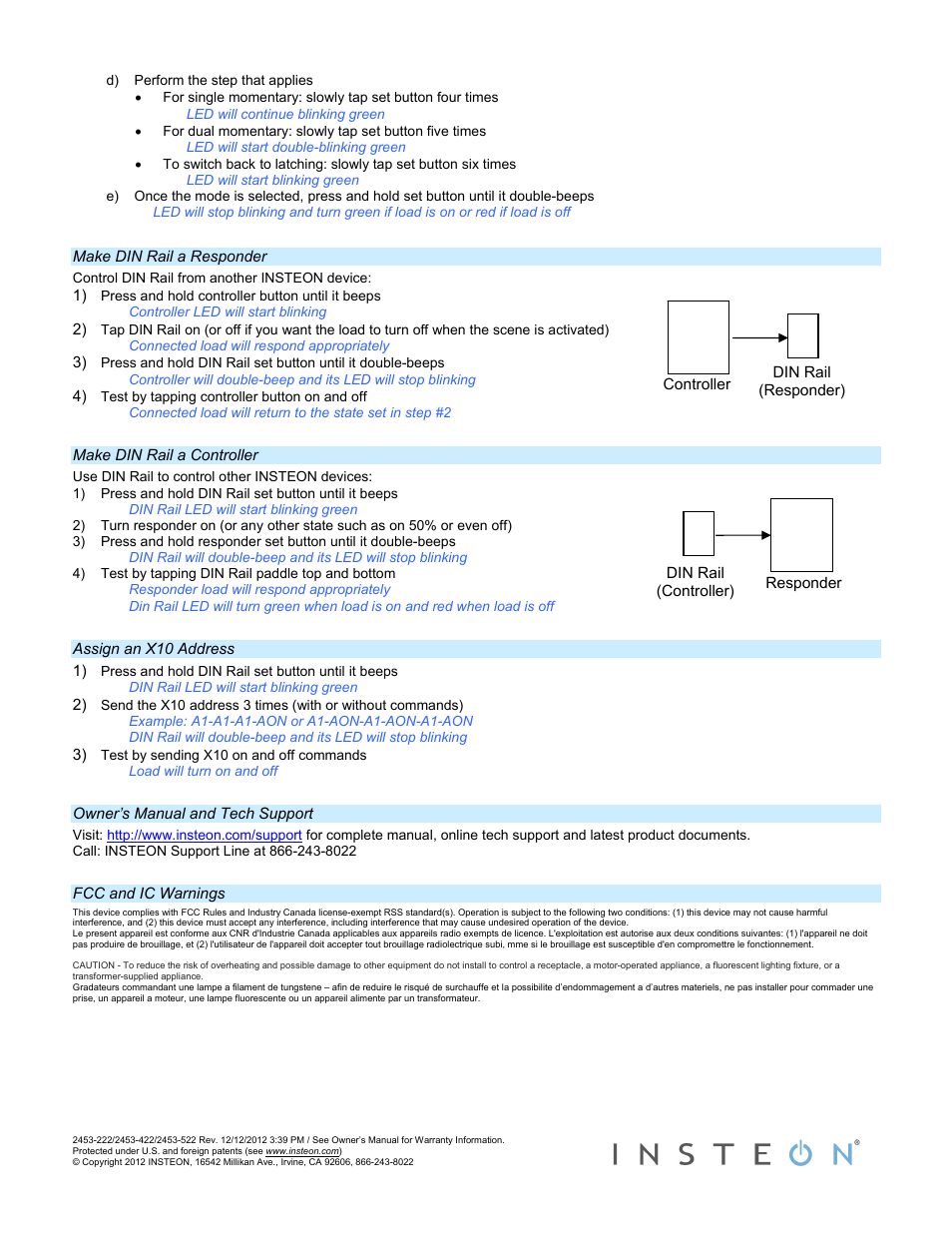 INSTEON DIN Rail On/Off - 2453-222 (US), 2453-422 (EU), 2453-522 (AUS/NZ) Quick Start User Manual | Page 2 / 2