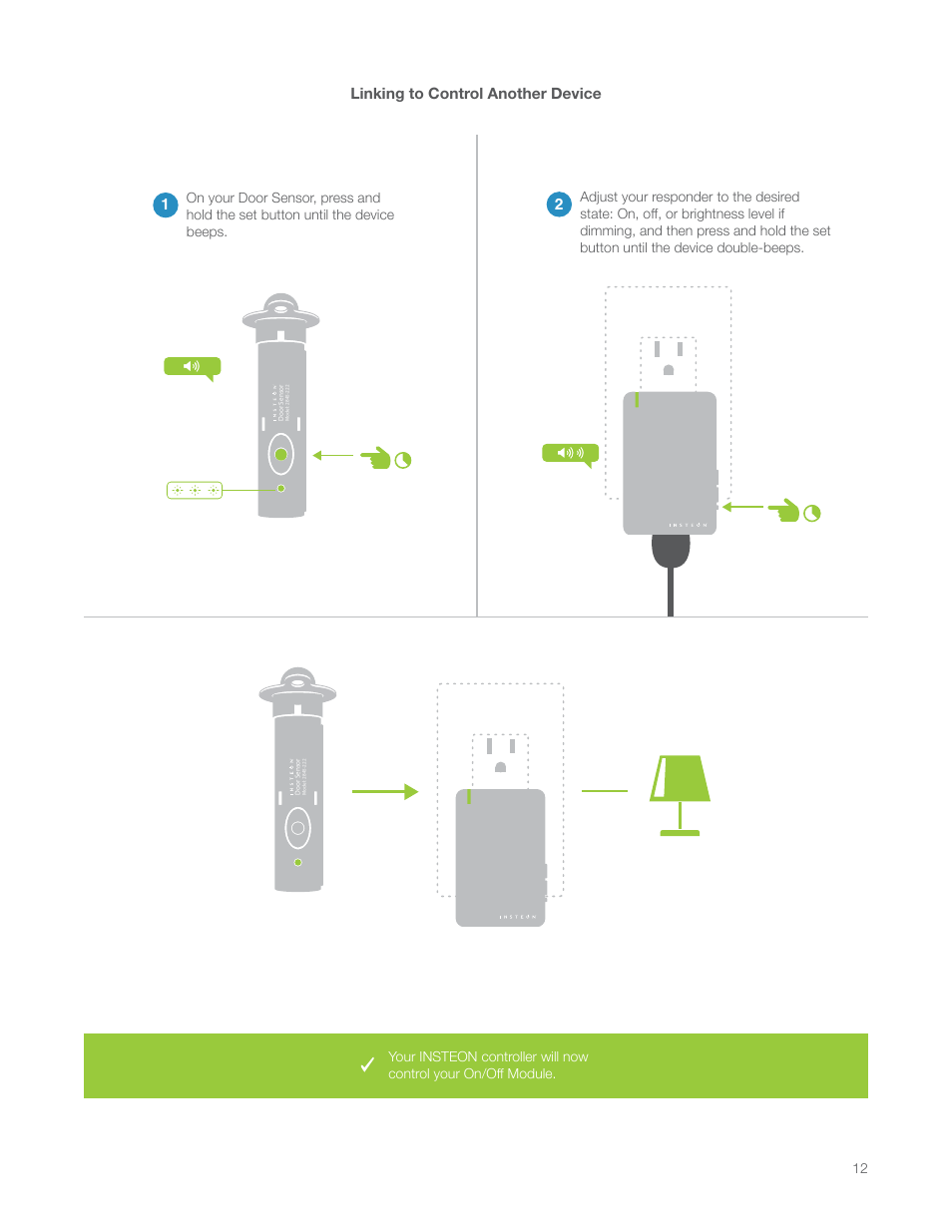Linking to control another device, Linking to control another device 2 | INSTEON Hidden Door Sensor (2845-222) Manual User Manual | Page 12 / 35