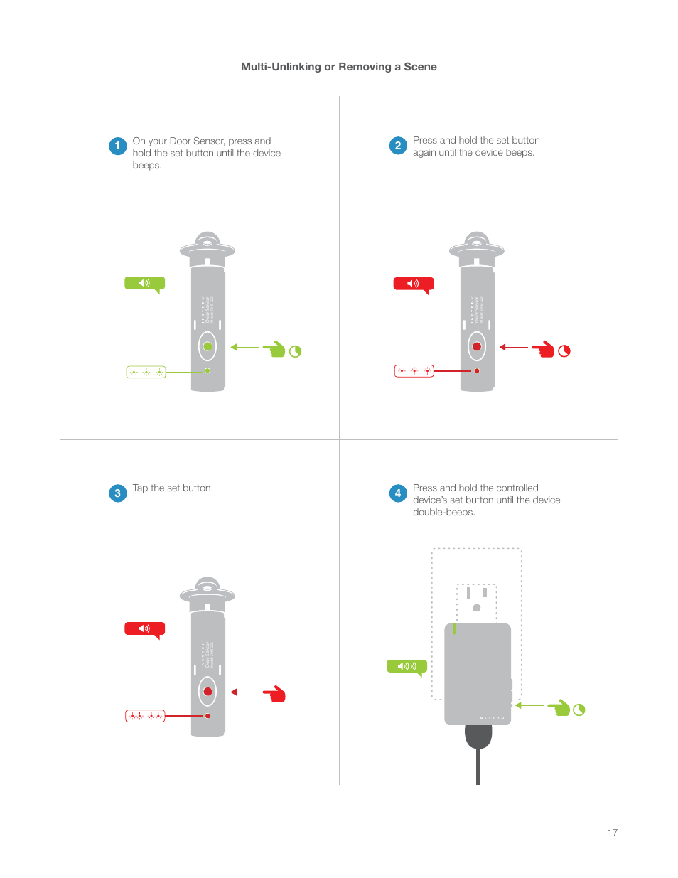 Multi-unlinking or removing a scene, Multi-unlinking or removing a scene 2 3 4 | INSTEON Hidden Door Sensor (2845-222) Manual User Manual | Page 17 / 35