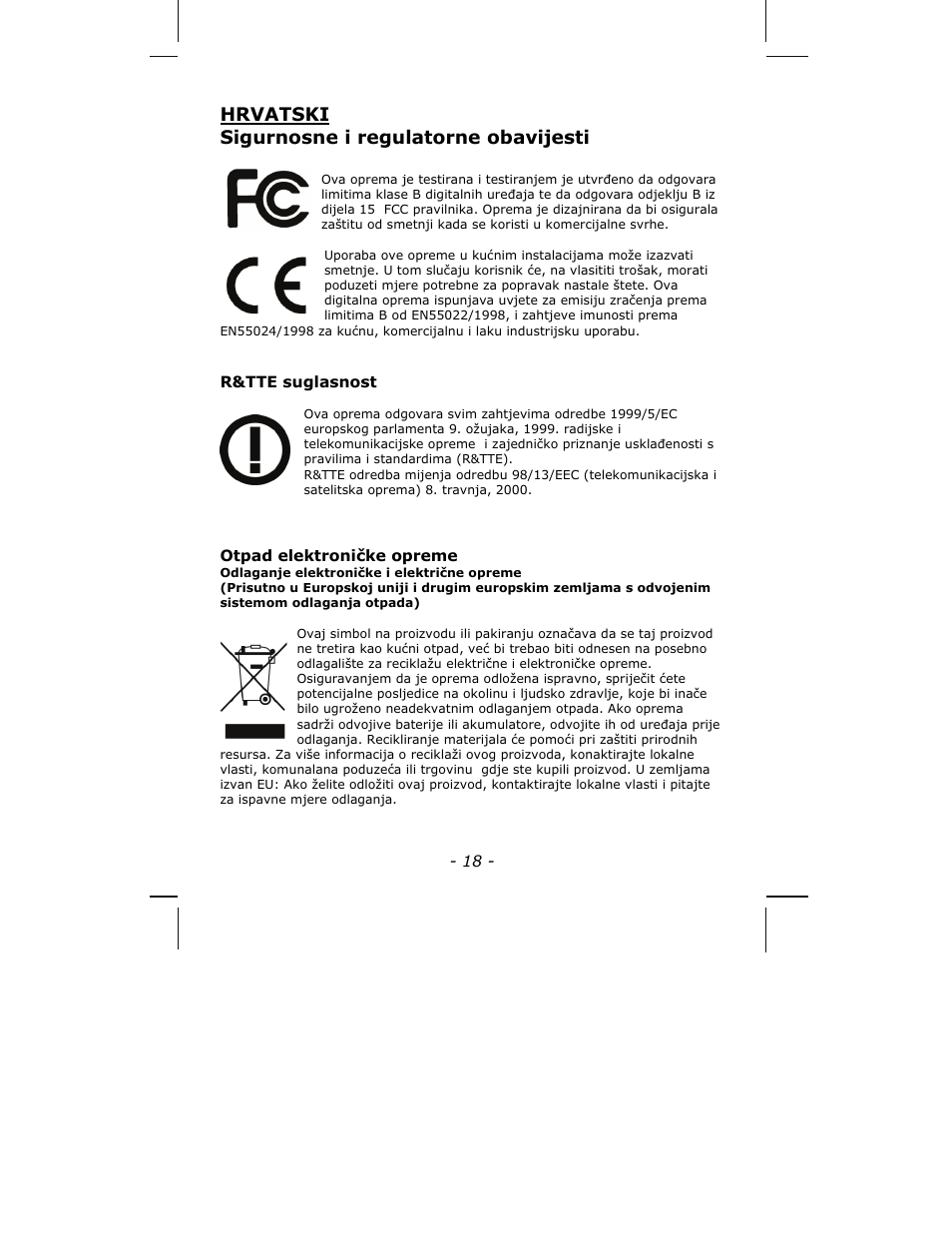 Hrvatski sigurnosne i regulatorne obavijesti | INTELLINET NETWORK ICC-130 Quick Install Guide User Manual | Page 18 / 36