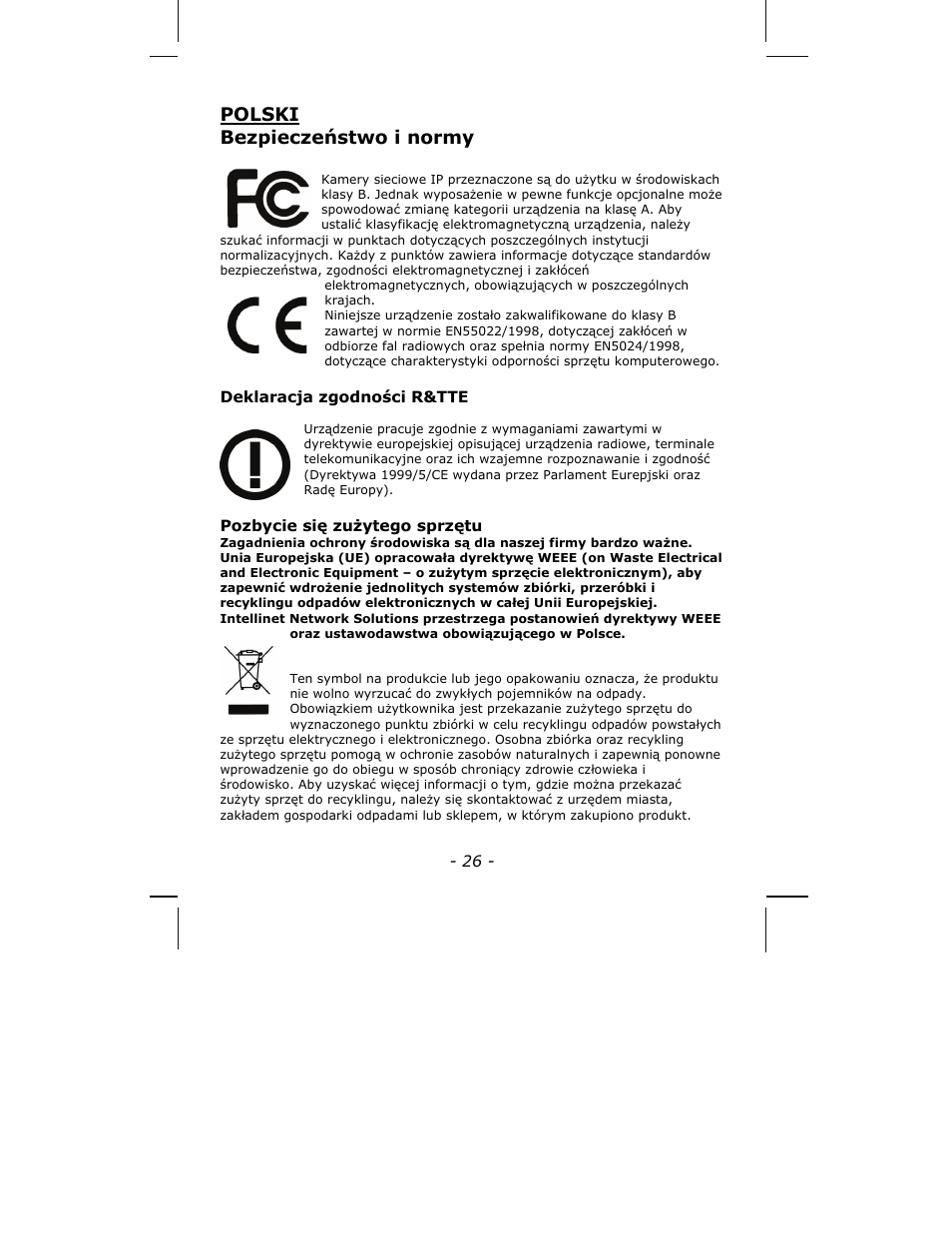 Polski bezpieczeństwo i normy | INTELLINET NETWORK ICC-130 Quick Install Guide User Manual | Page 26 / 36