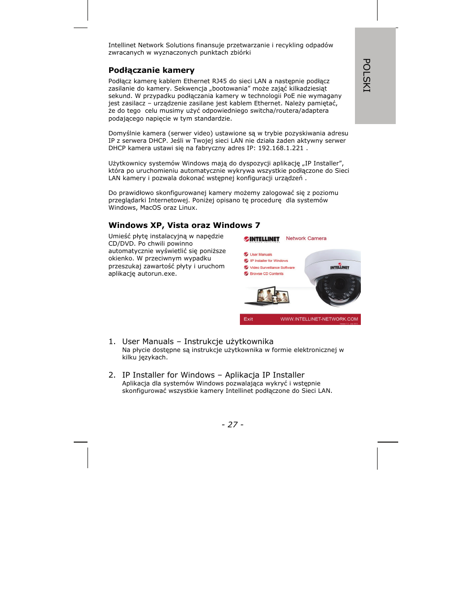 Polski | INTELLINET NETWORK ICC-130 Quick Install Guide User Manual | Page 27 / 36