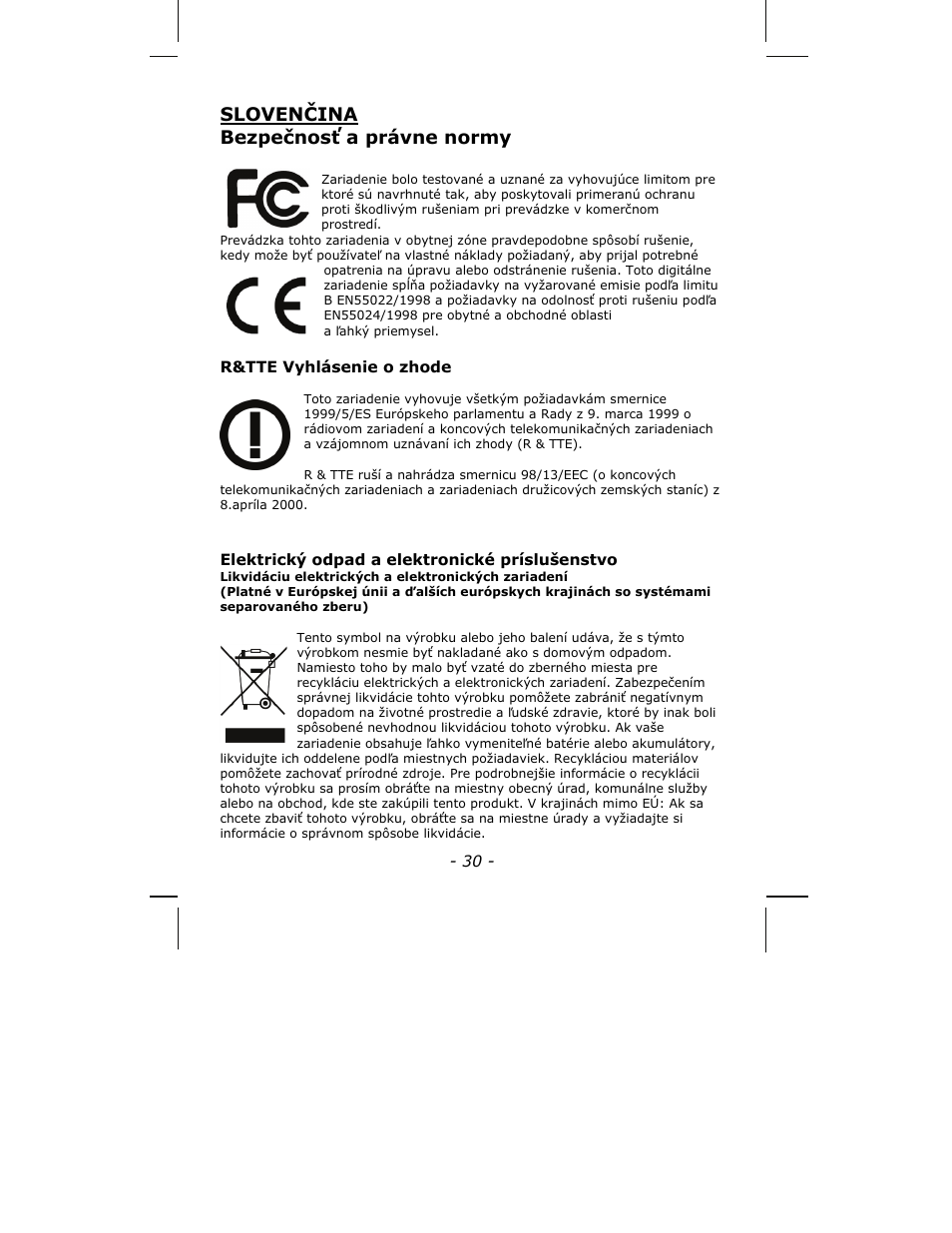 Slovenčina bezpečnosť a právne normy | INTELLINET NETWORK ICC-130 Quick Install Guide User Manual | Page 30 / 36