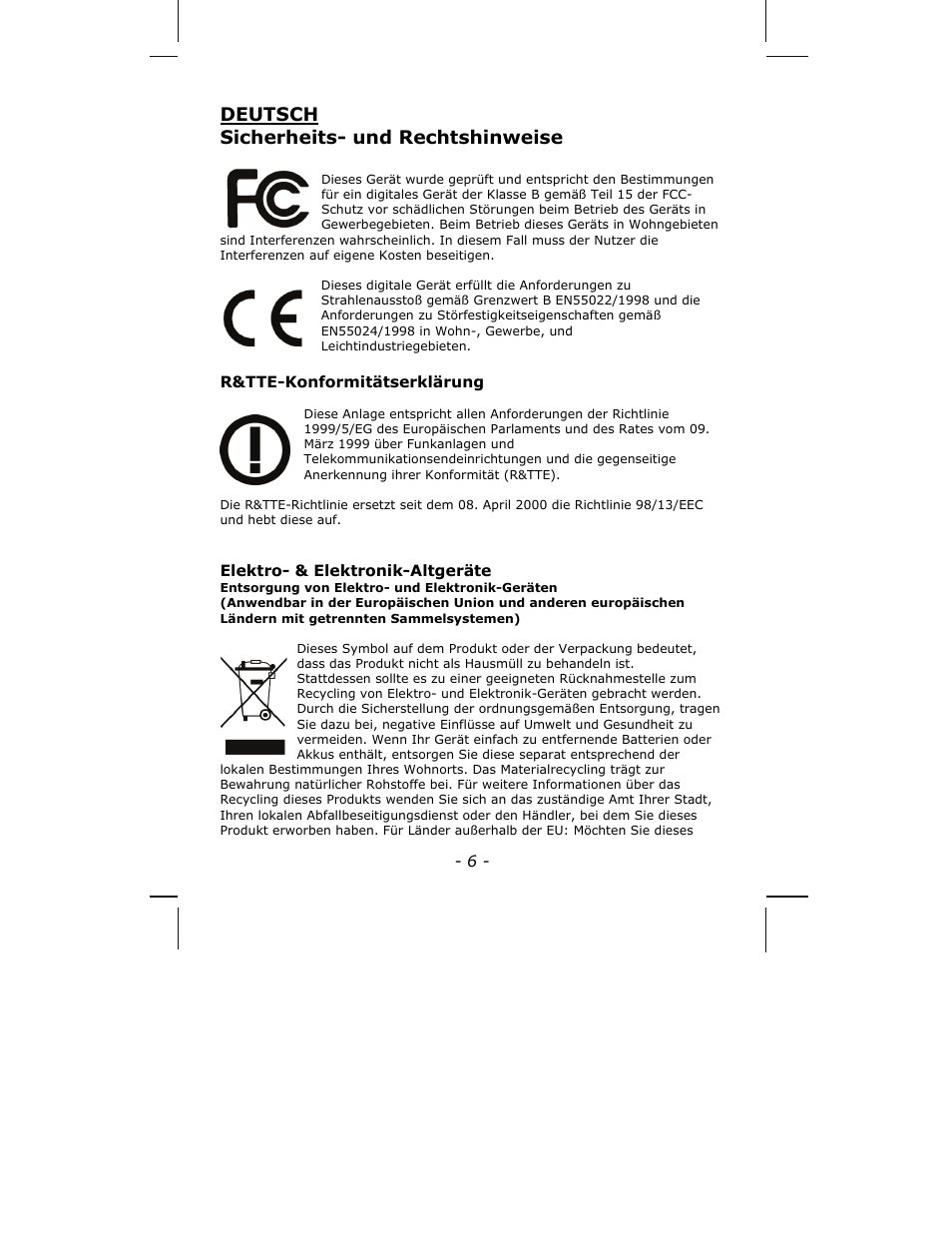 Deutsch sicherheits- und rechtshinweise | INTELLINET NETWORK ICC-130 Quick Install Guide User Manual | Page 6 / 36