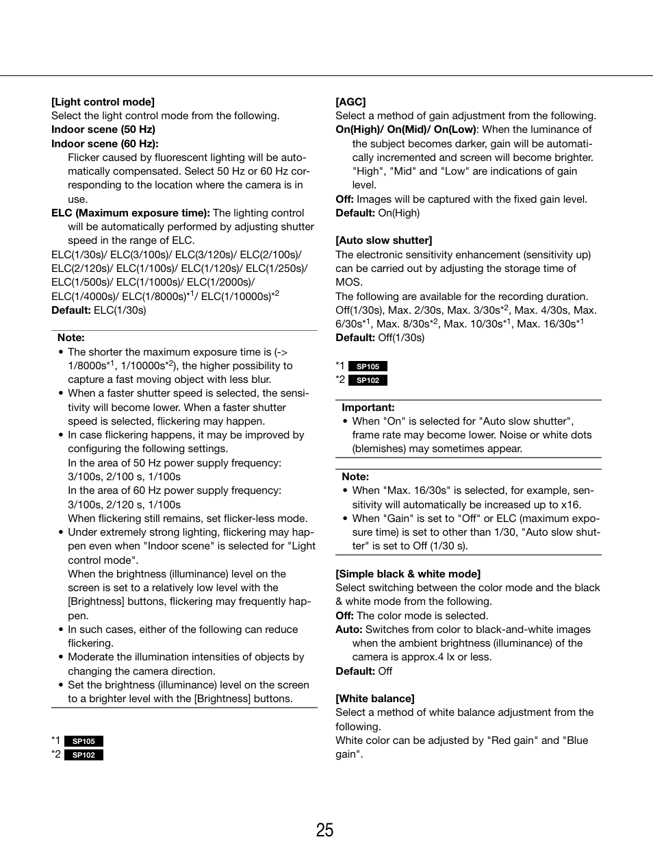 Panasonic WV-SP102 User Manual | Page 25 / 64