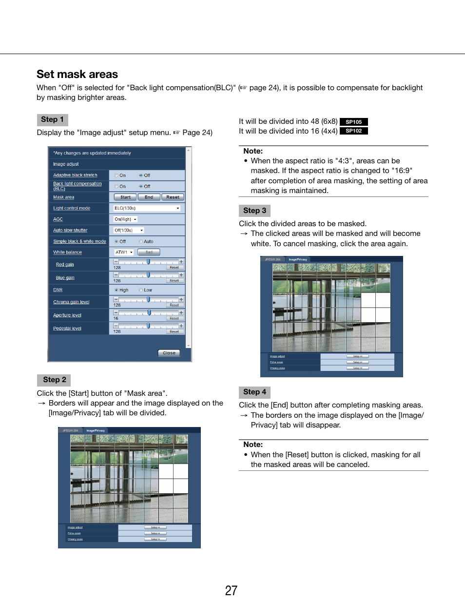 Set mask areas | Panasonic WV-SP102 User Manual | Page 27 / 64