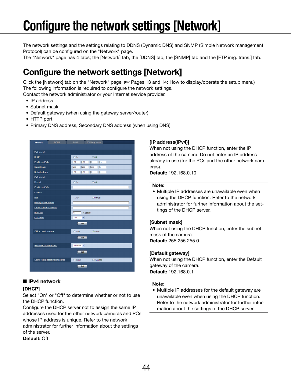 Configure the network settings [network | Panasonic WV-SP102 User Manual | Page 44 / 64