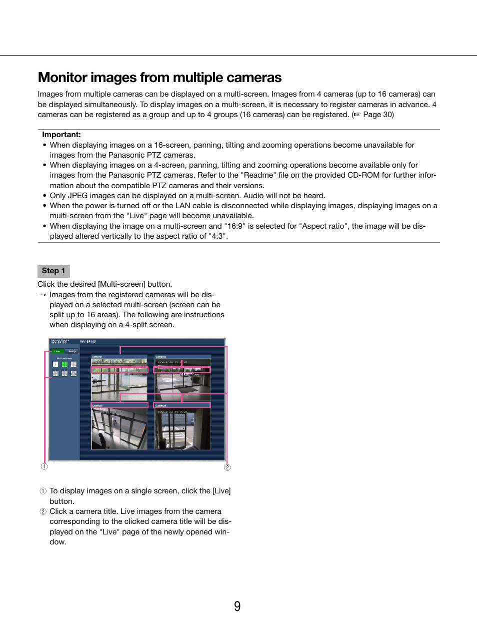 Monitor images from multiple cameras | Panasonic WV-SP102 User Manual | Page 9 / 64