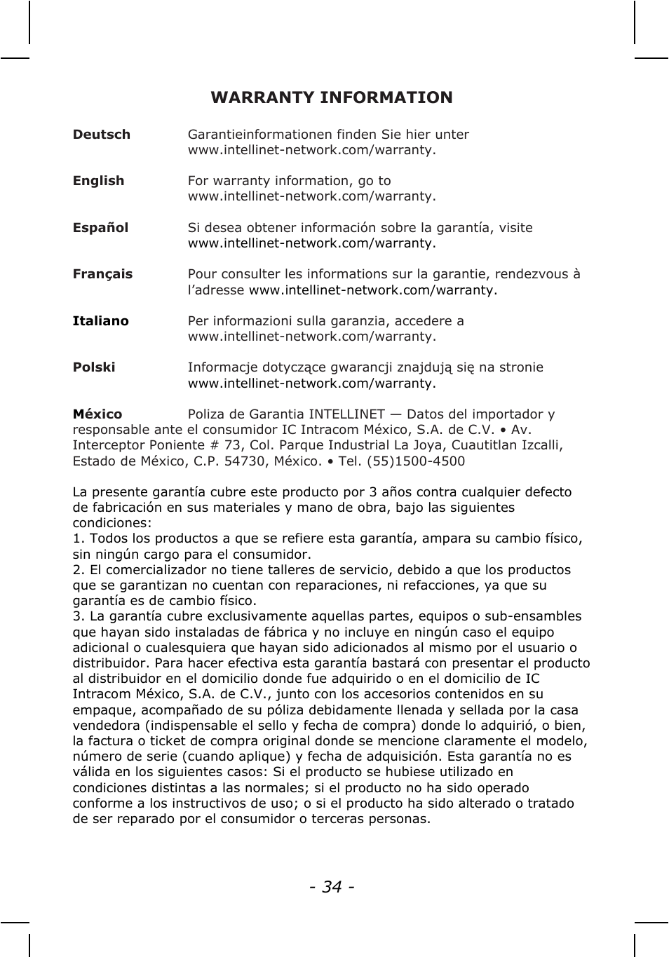 INTELLINET NETWORK NSC15-WG Quick Install Guide User Manual | Page 34 / 36