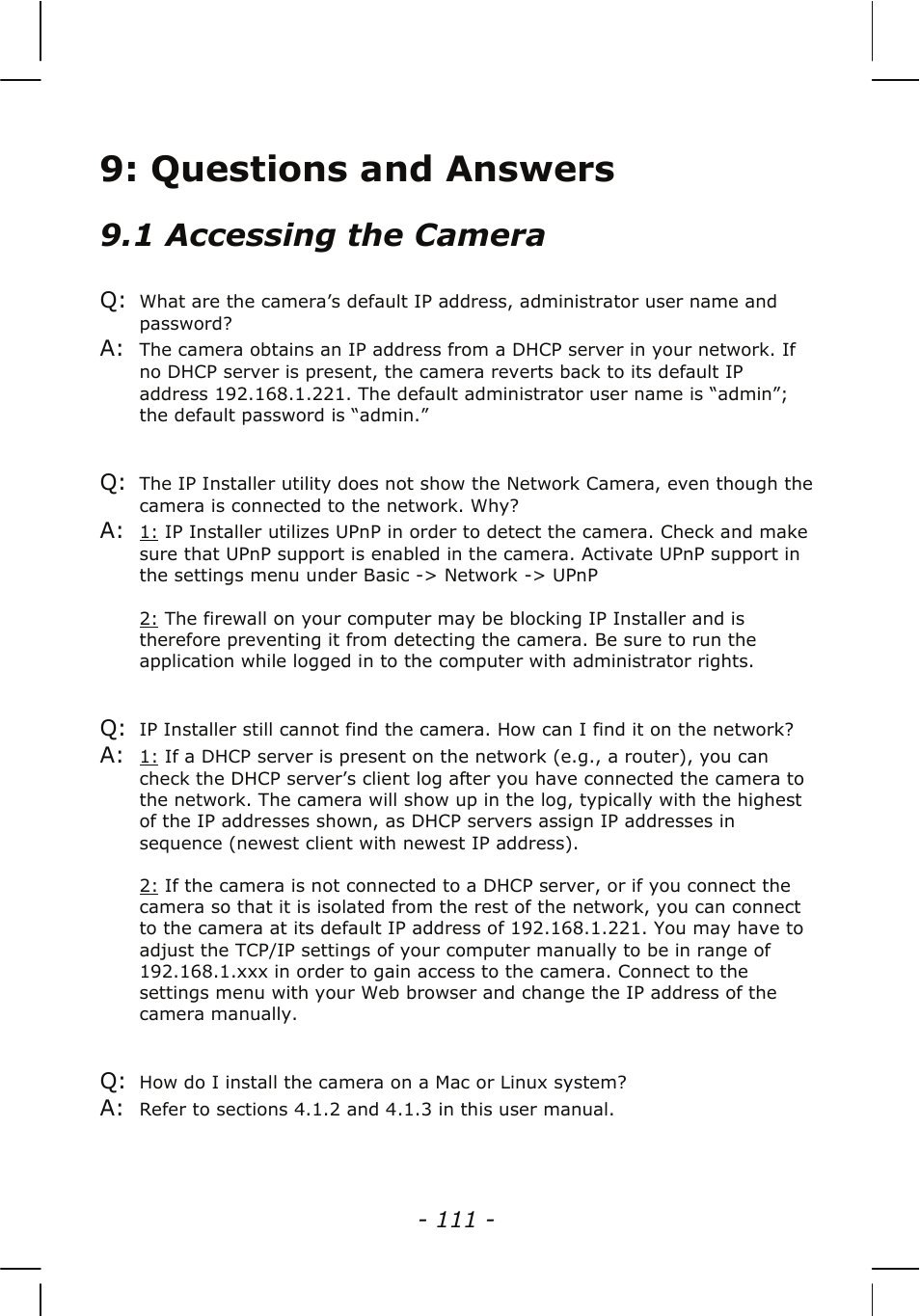 Questions and answers, 1 accessing the camera | INTELLINET NETWORK NSC15-WG User Manual User Manual | Page 111 / 115