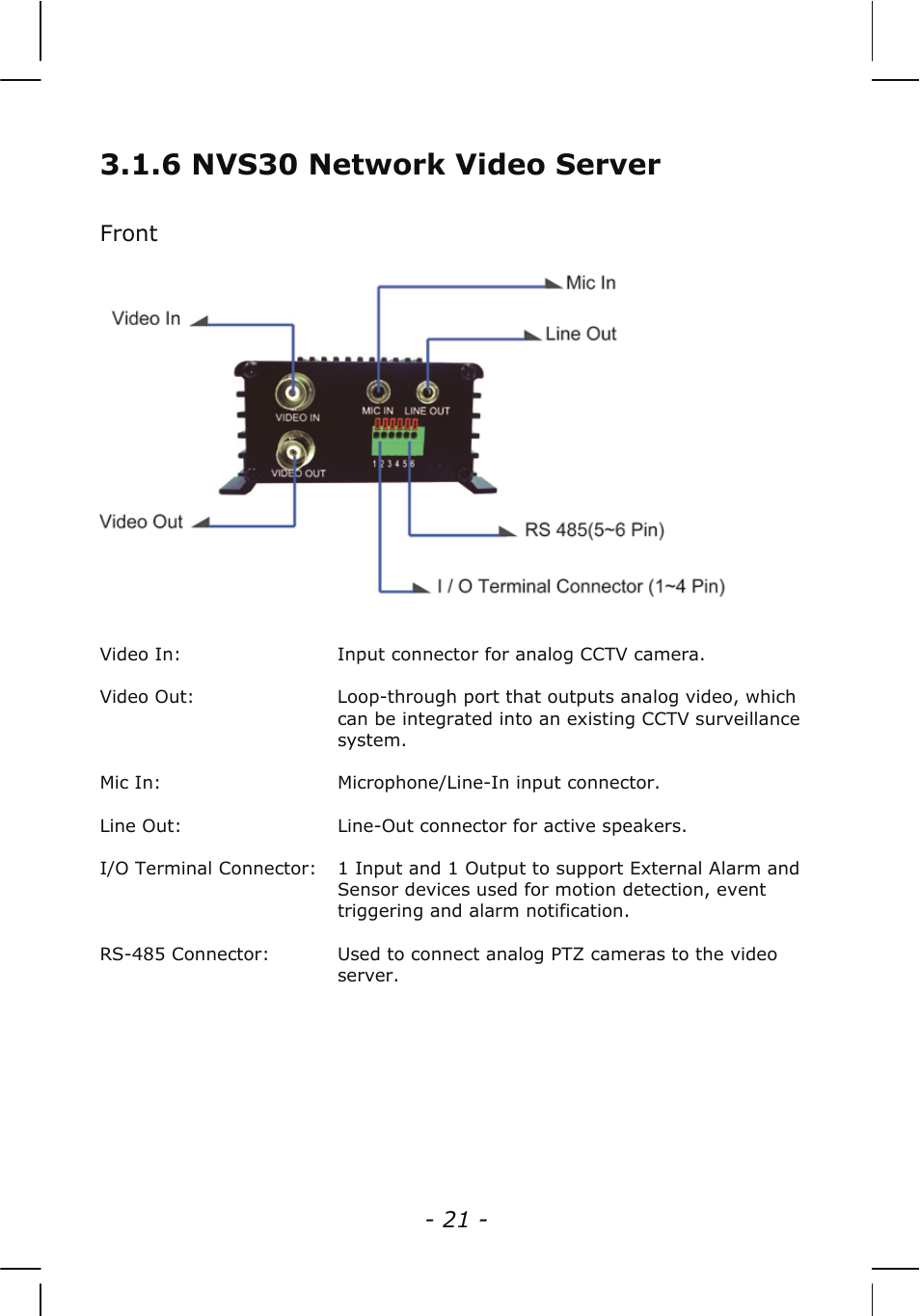 6 nvs30 network video server | INTELLINET NETWORK NSC15-WG User Manual User Manual | Page 21 / 115