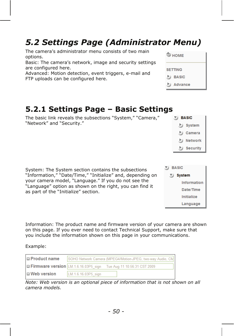 2 settings page (administrator menu), 1 settings page – basic settings | INTELLINET NETWORK NSC15-WG User Manual User Manual | Page 50 / 115