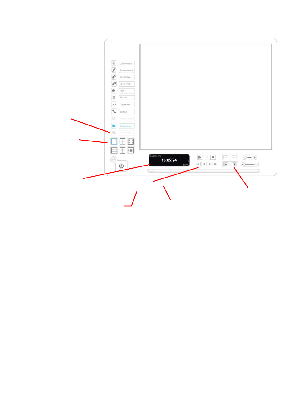 Information, Window, 1 information window | Audio, Volume, Control, 2 audio volume control, Screen, Division, 3 screen division | INTELLINET NETWORK IDC-767IR Video Surveillance Software Manual User Manual | Page 22 / 87