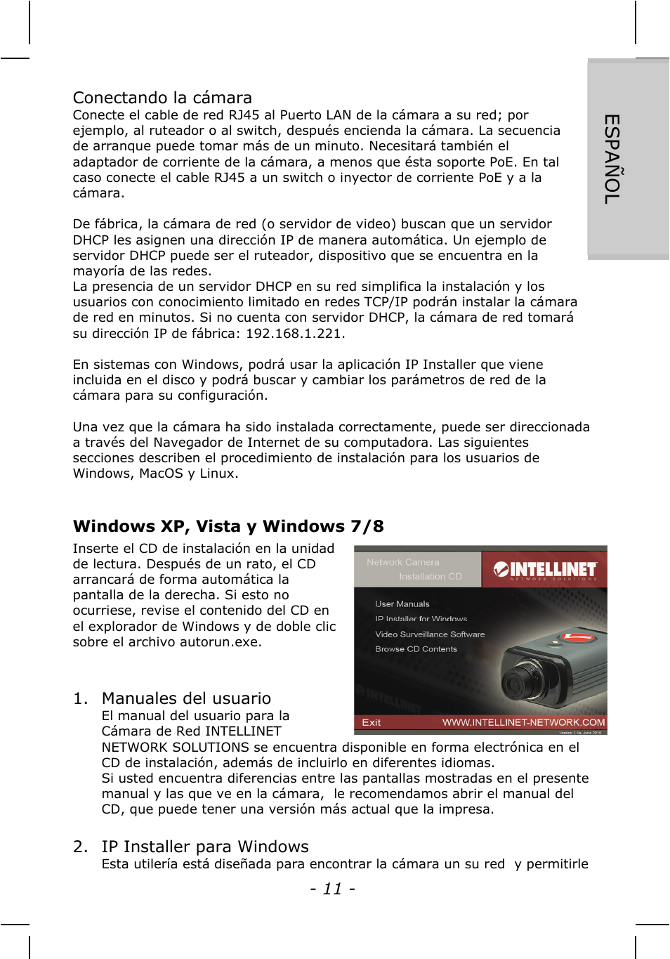 Español | INTELLINET NETWORK IDC-767IR Quick Install Guide User Manual | Page 11 / 36