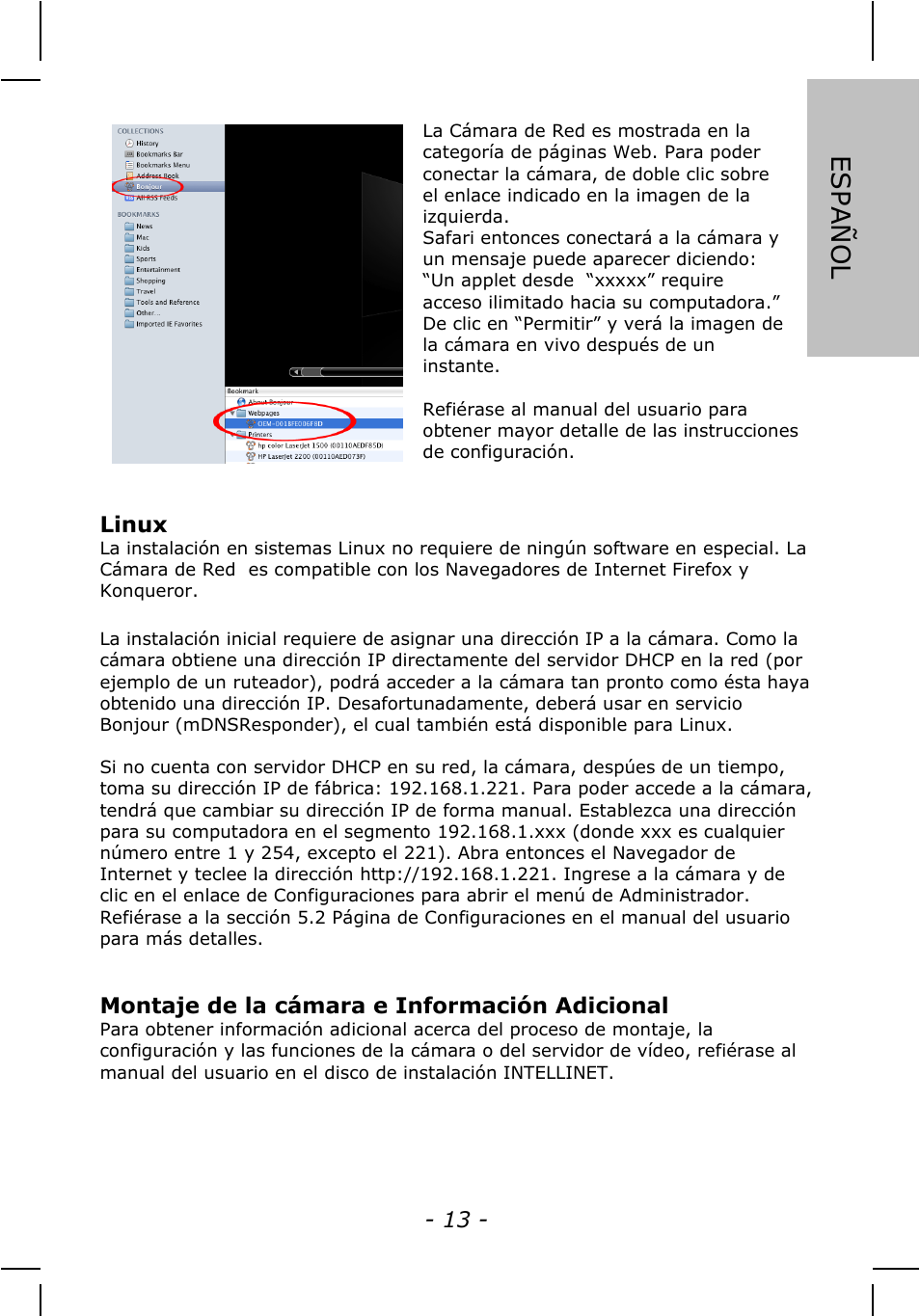 Español | INTELLINET NETWORK IDC-767IR Quick Install Guide User Manual | Page 13 / 36