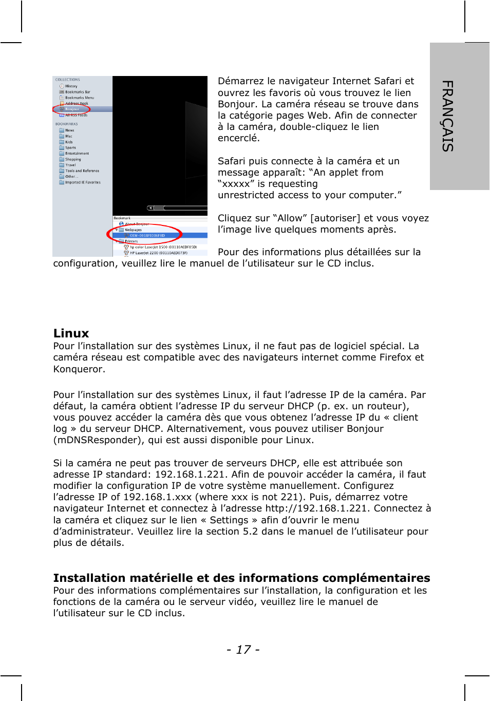 Françai s | INTELLINET NETWORK IDC-767IR Quick Install Guide User Manual | Page 17 / 36