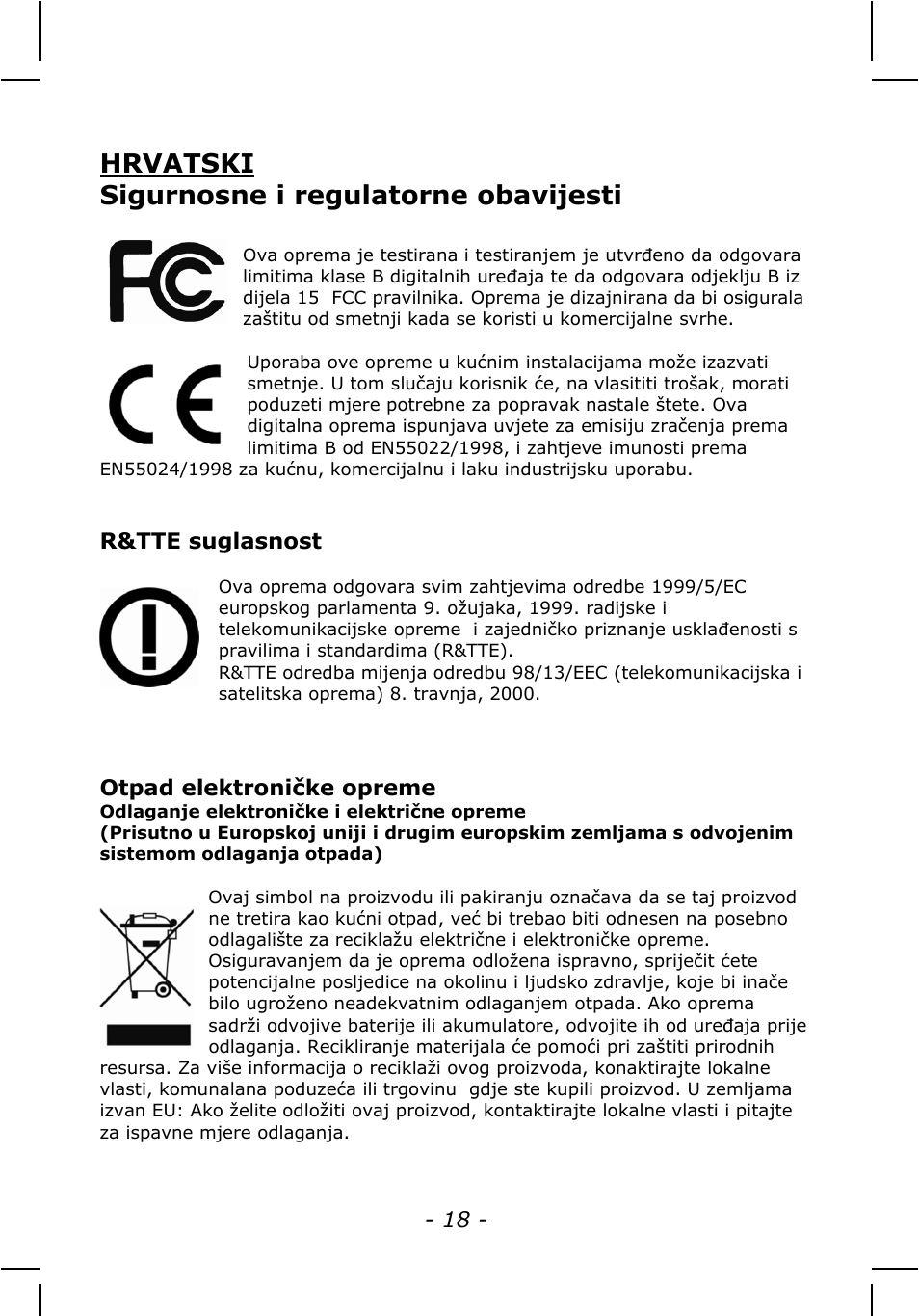 Hrvatski sigurnosne i regulatorne obavijesti | INTELLINET NETWORK IDC-767IR Quick Install Guide User Manual | Page 18 / 36