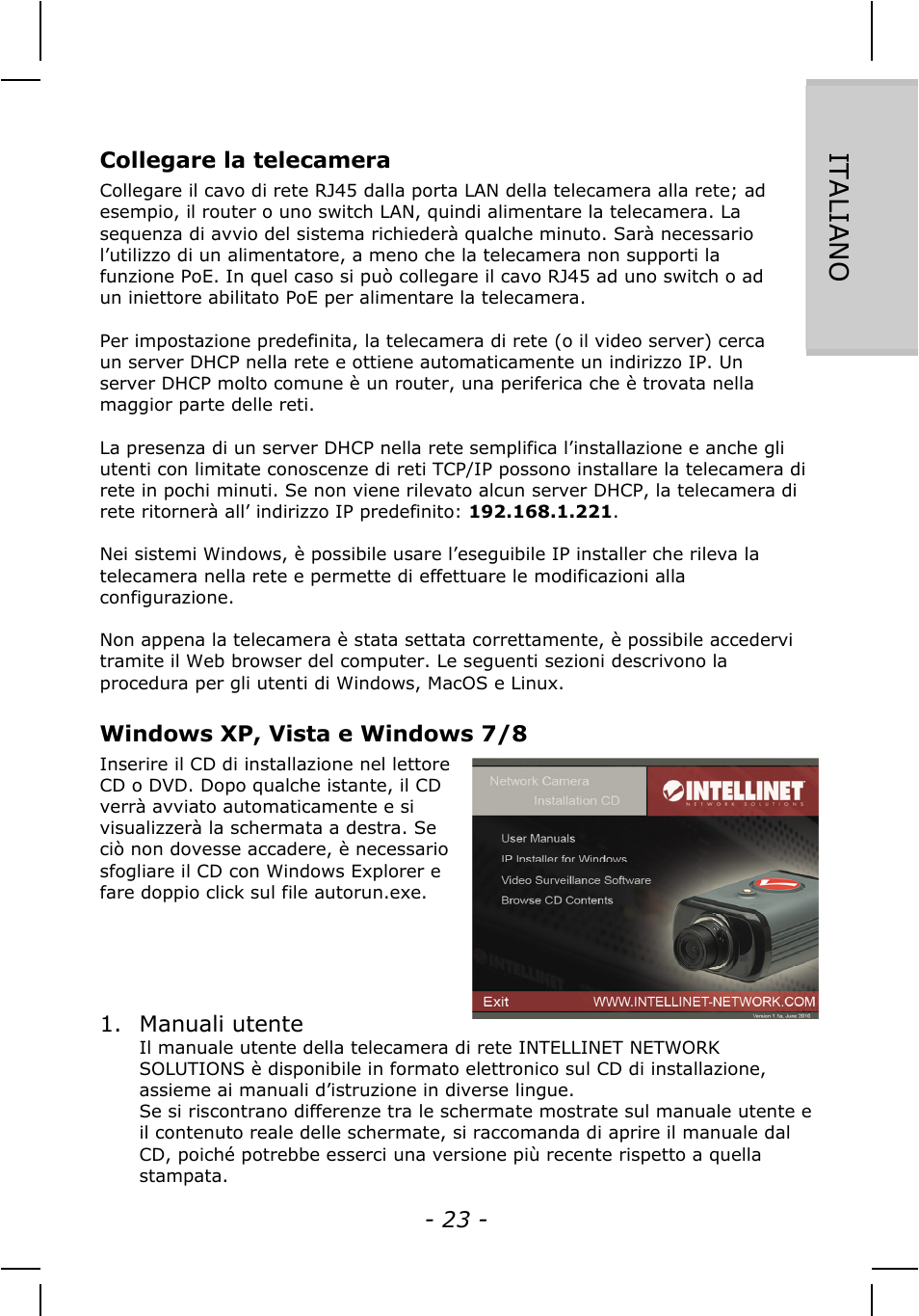 Italiano | INTELLINET NETWORK IDC-767IR Quick Install Guide User Manual | Page 23 / 36