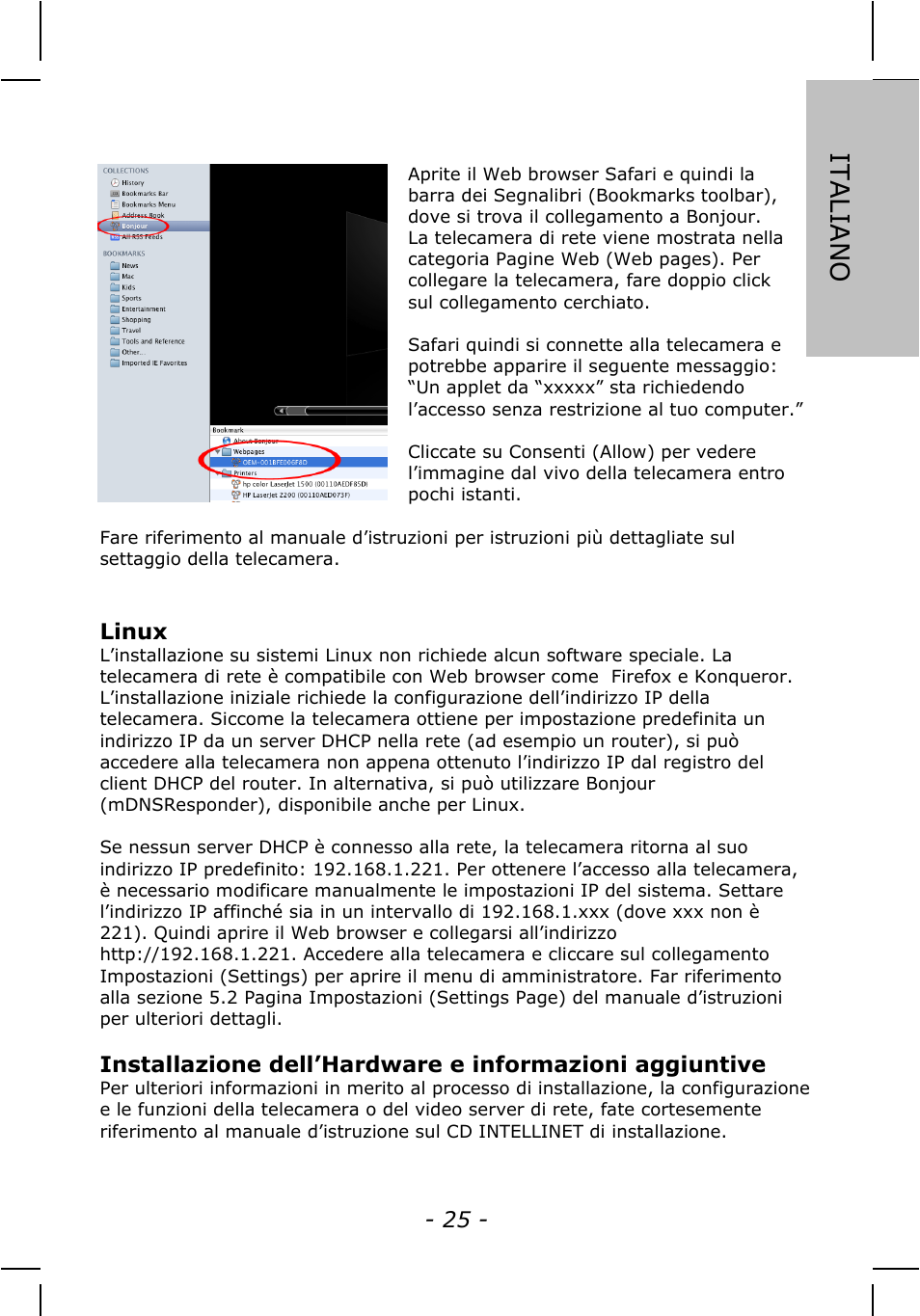 Italiano | INTELLINET NETWORK IDC-767IR Quick Install Guide User Manual | Page 25 / 36