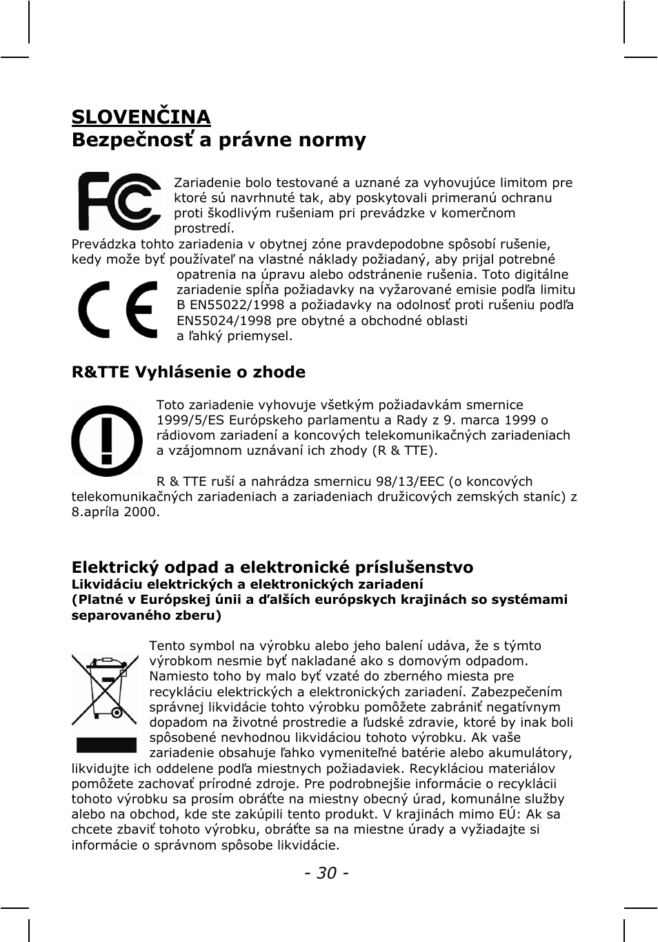 Slovenčina bezpečnosť a právne normy | INTELLINET NETWORK IDC-767IR Quick Install Guide User Manual | Page 30 / 36