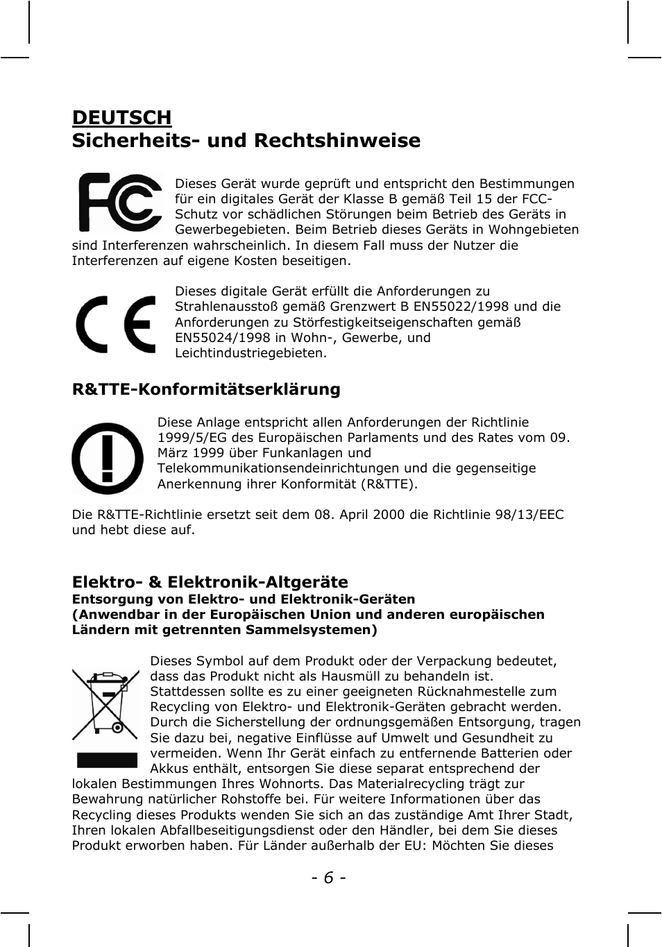 Deutsch sicherheits- und rechtshinweise | INTELLINET NETWORK IDC-767IR Quick Install Guide User Manual | Page 6 / 36