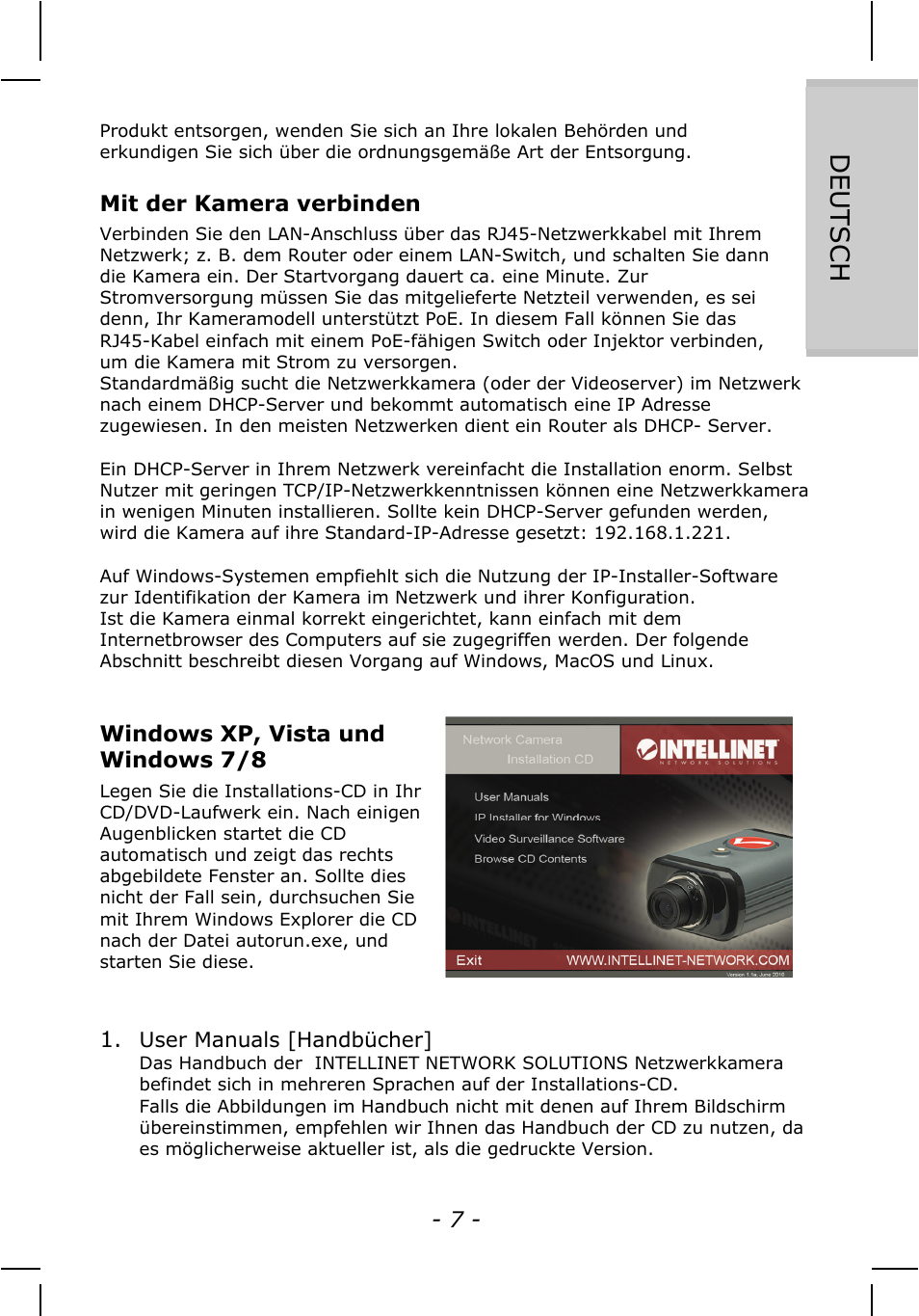 Deutsch | INTELLINET NETWORK IDC-767IR Quick Install Guide User Manual | Page 7 / 36