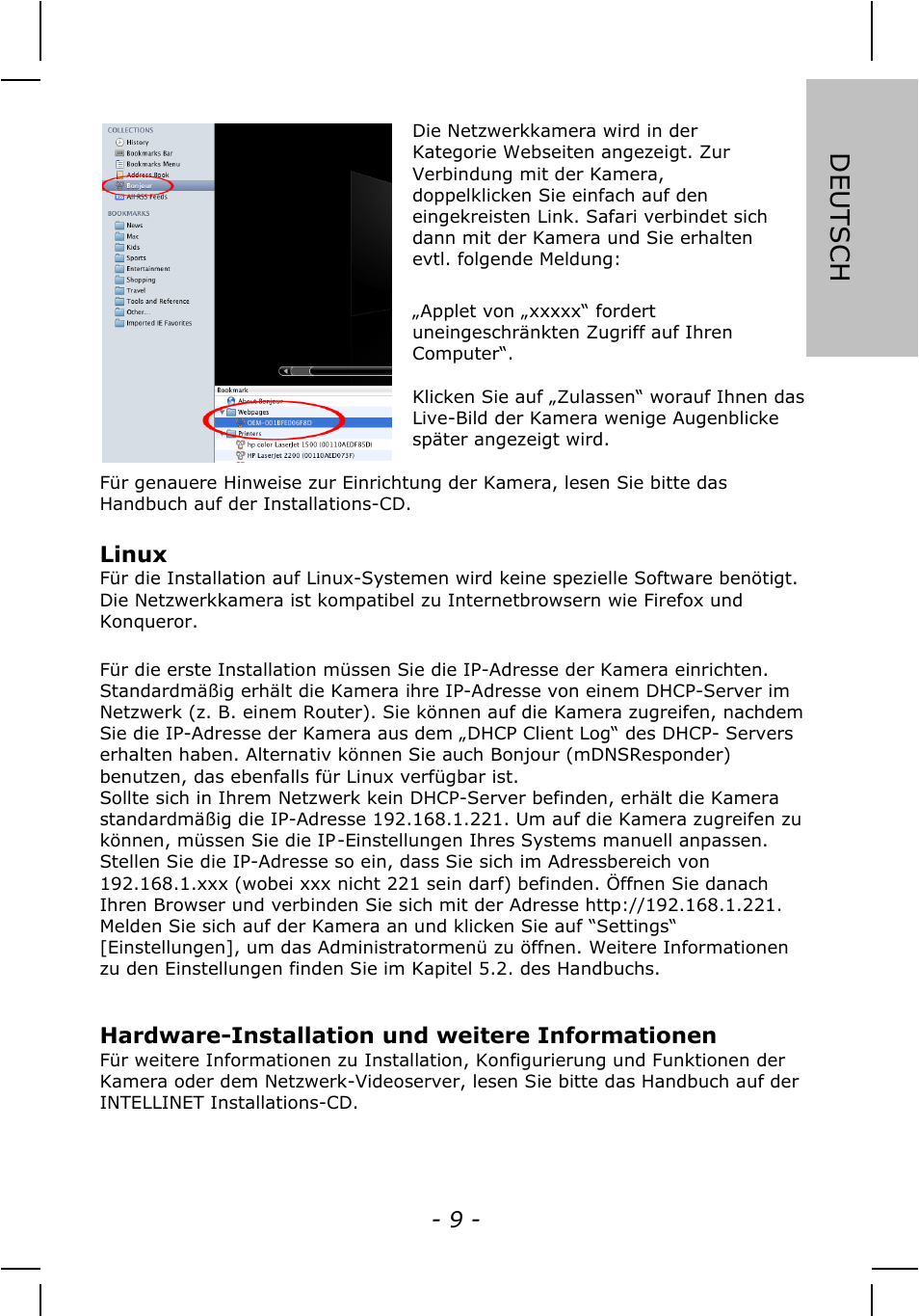 Deutsch | INTELLINET NETWORK IDC-767IR Quick Install Guide User Manual | Page 9 / 36