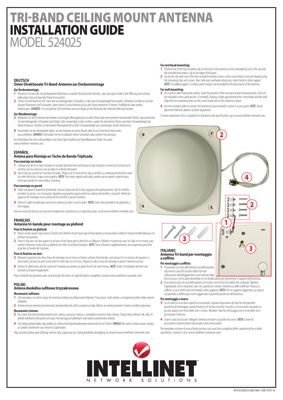 INTELLINET NETWORK 524025 Dual-Band Ceiling Mount Antenna User Manual | 2 pages