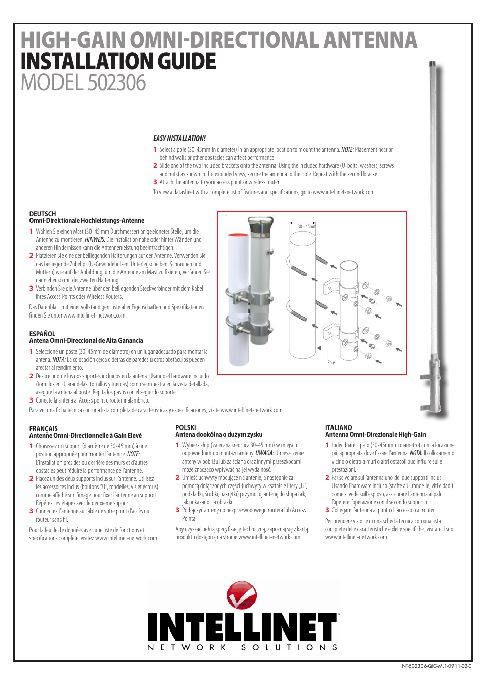 INTELLINET NETWORK 502306 High-Gain Omni-Directional Antenna User Manual | 2 pages