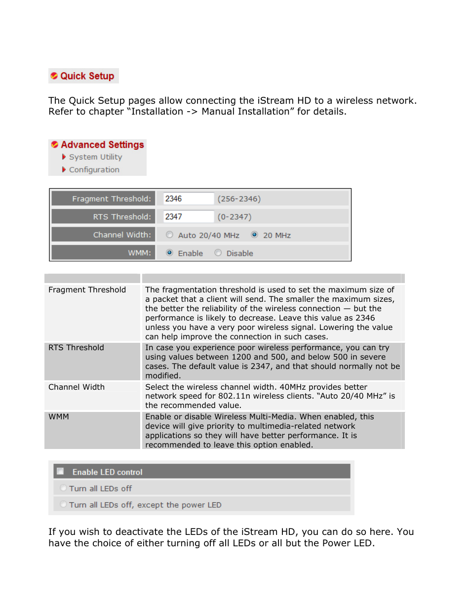 Advanced configuration menu options | INTELLINET NETWORK 525282 iStream HD Wireless Media Adapter User Manual User Manual | Page 19 / 32