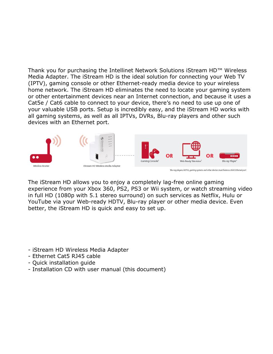 Introduction | INTELLINET NETWORK 525282 iStream HD Wireless Media Adapter User Manual User Manual | Page 3 / 32