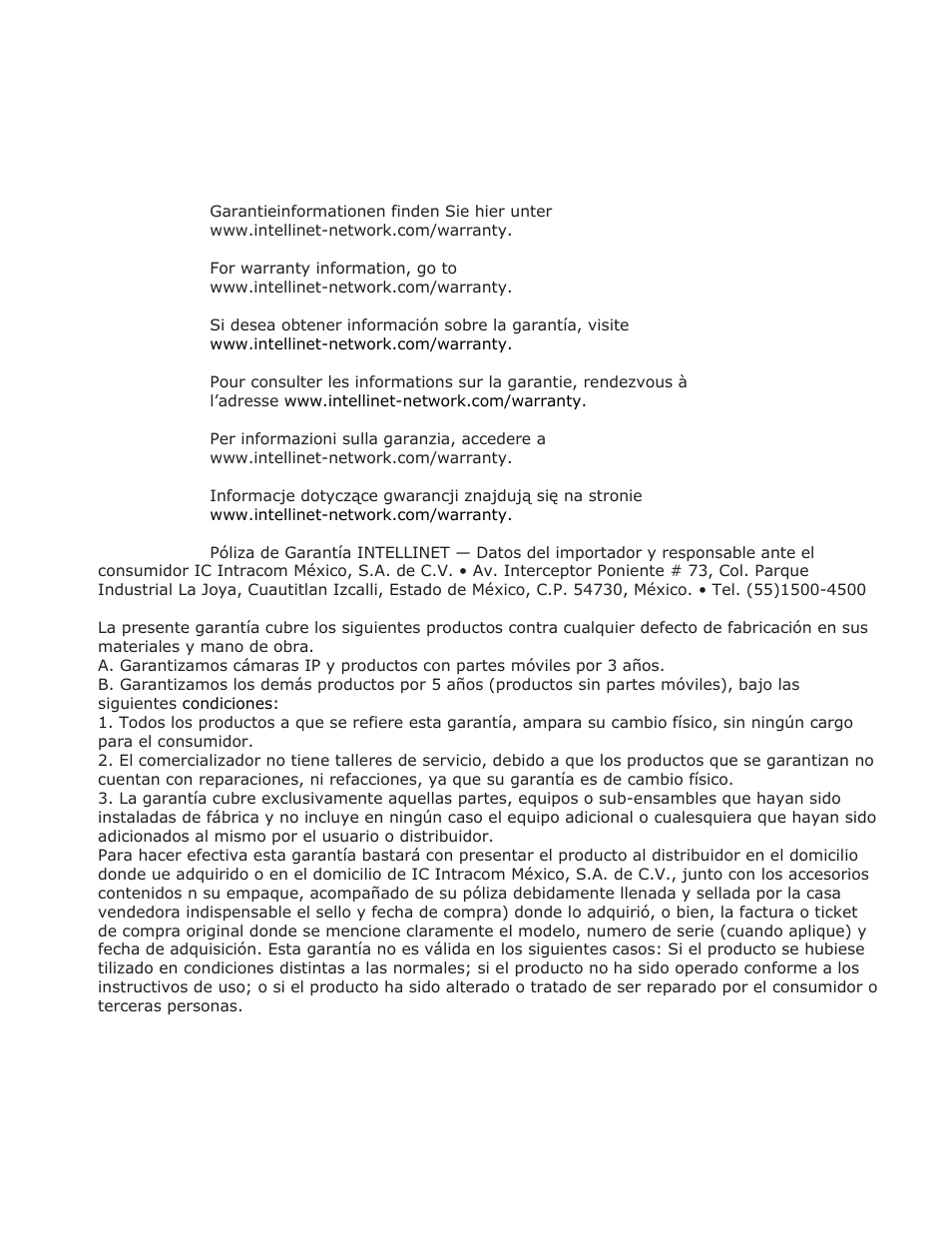 Warranty information | INTELLINET NETWORK 525282 iStream HD Wireless Media Adapter User Manual User Manual | Page 31 / 32