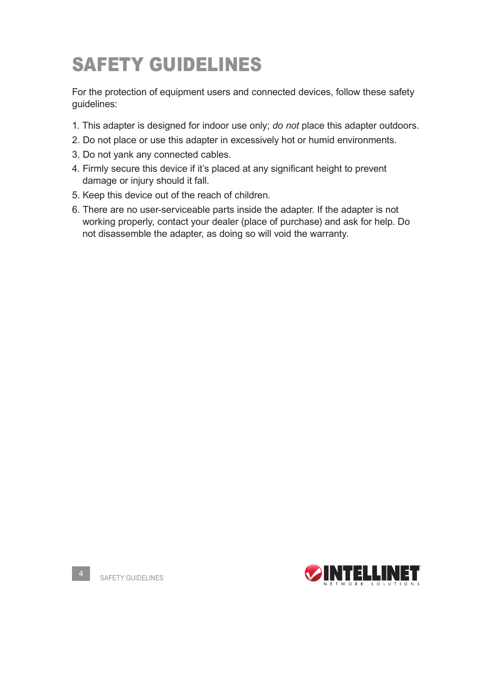 Safety guidelines | INTELLINET NETWORK 525275 Wireless 450N Dual-Band USB Adapter User Manual User Manual | Page 4 / 40