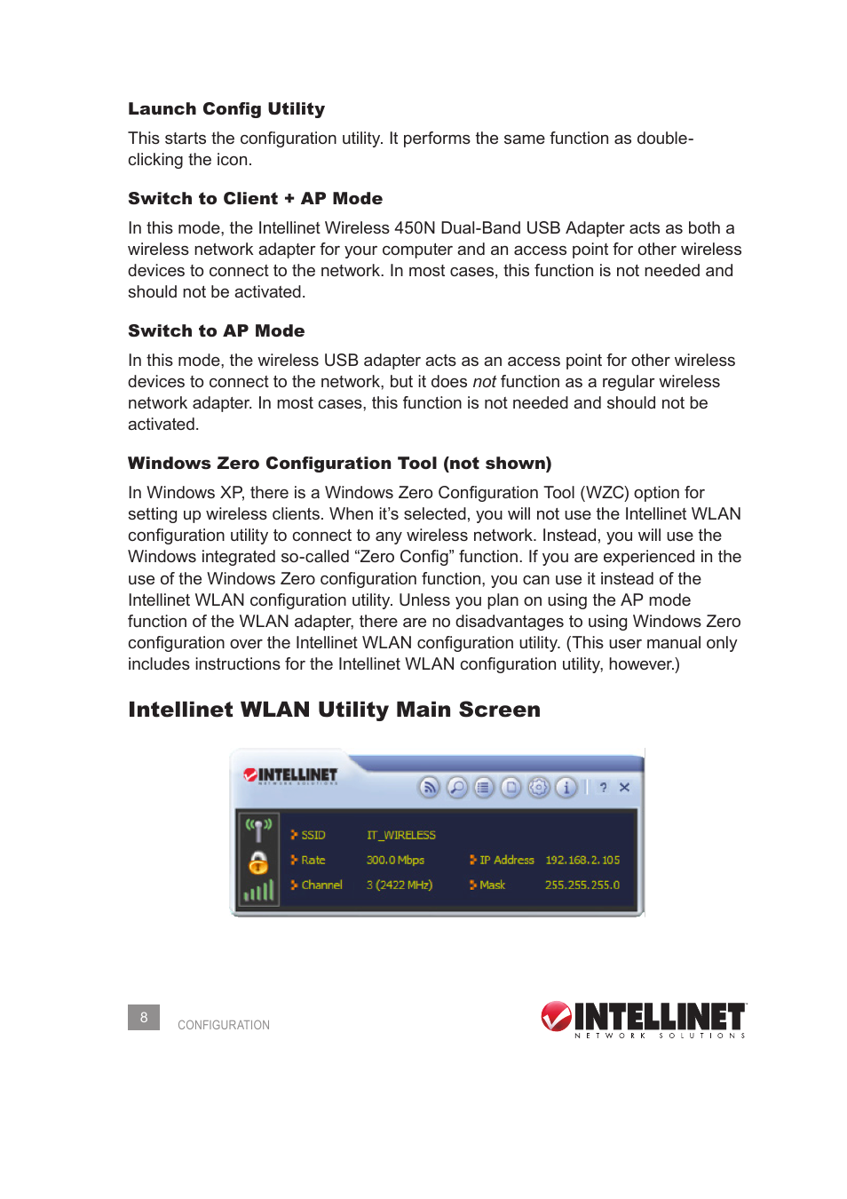 Intellinet wlan utility main screen | INTELLINET NETWORK 525275 Wireless 450N Dual-Band USB Adapter User Manual User Manual | Page 8 / 40