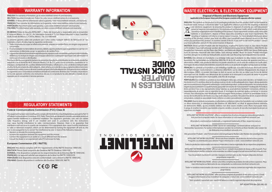 INTELLINET NETWORK 525275 Wireless 450N Dual-Band USB Adapter Quick Install Guide (Windows XP, Vista) User Manual | 2 pages