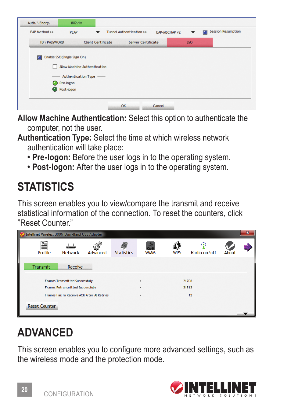 Statistics, Advanced | INTELLINET NETWORK 524995 Wireless 300N Dual-Band USB Adapter User Manual User Manual | Page 20 / 34